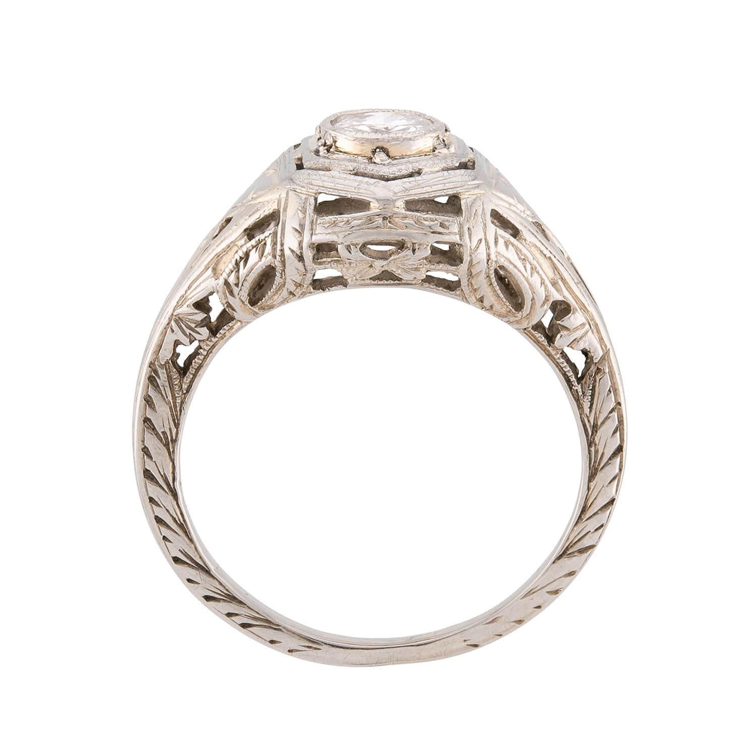 Art Deco 18k Diamond Engagement Ring .35ct