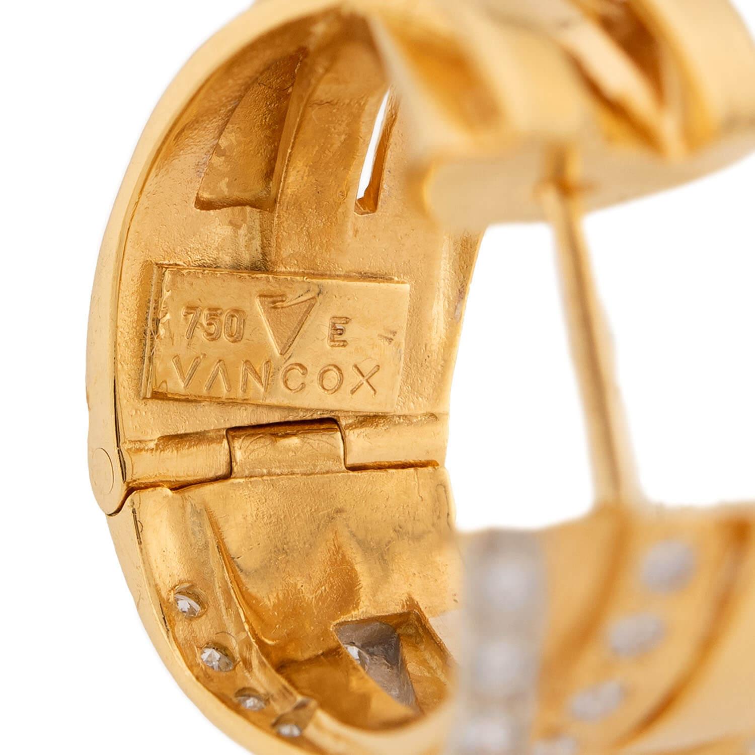 VANCOX Estate 18k Diamond Hoop Earrings
