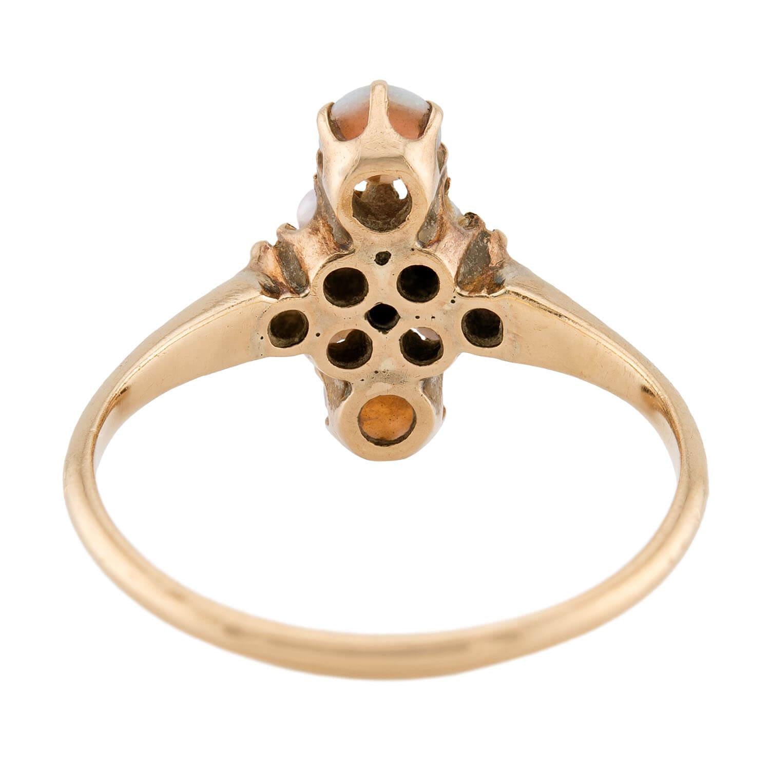 Victorian 14k Ruby, Opal, & Pearl Navette Ring