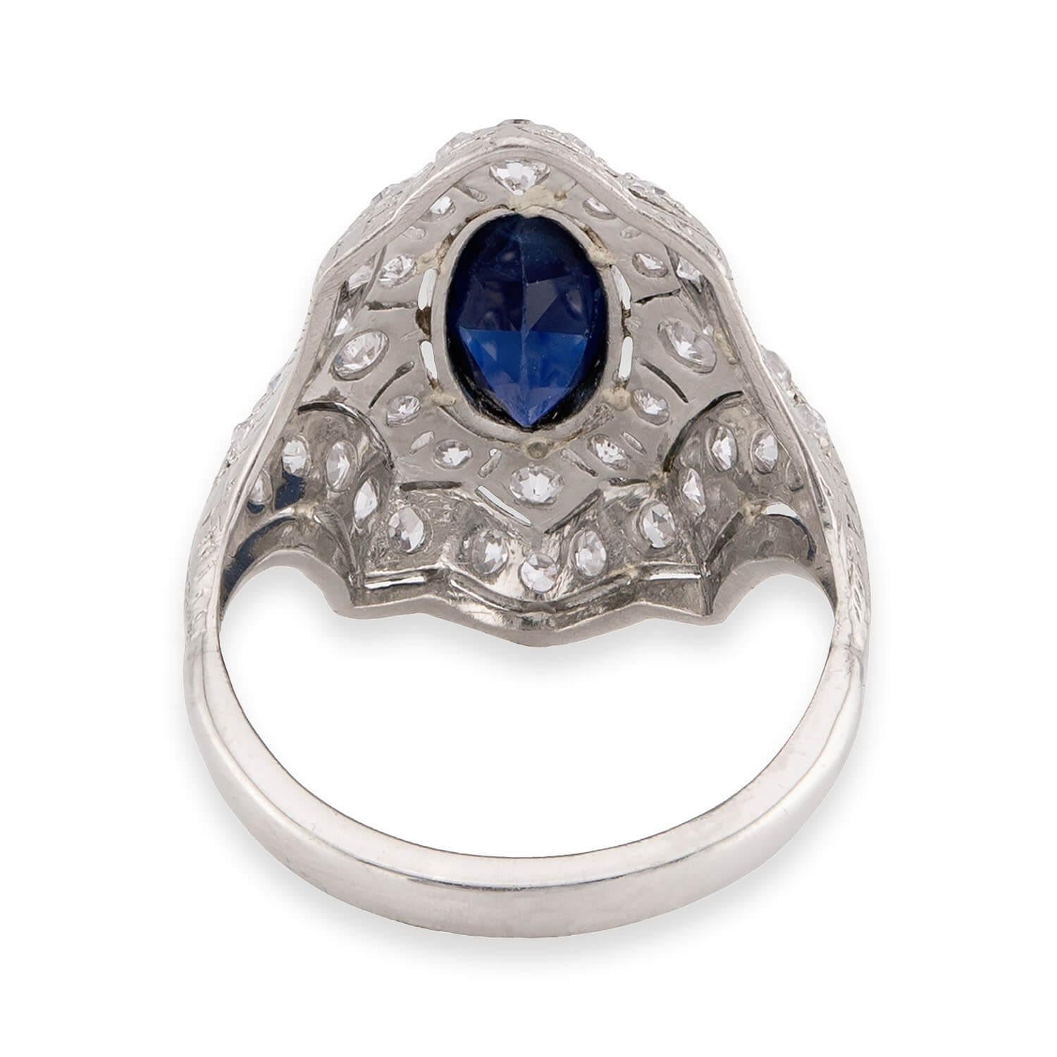 Art Deco Platinum Sapphire & Diamond Navette Ring
