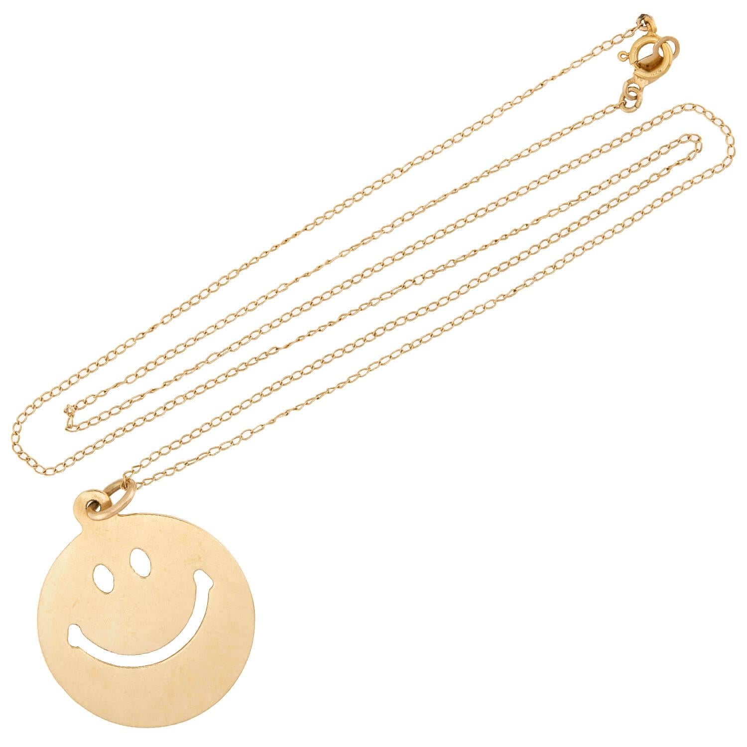 Estate 14k Smiling Face Pendant Necklace