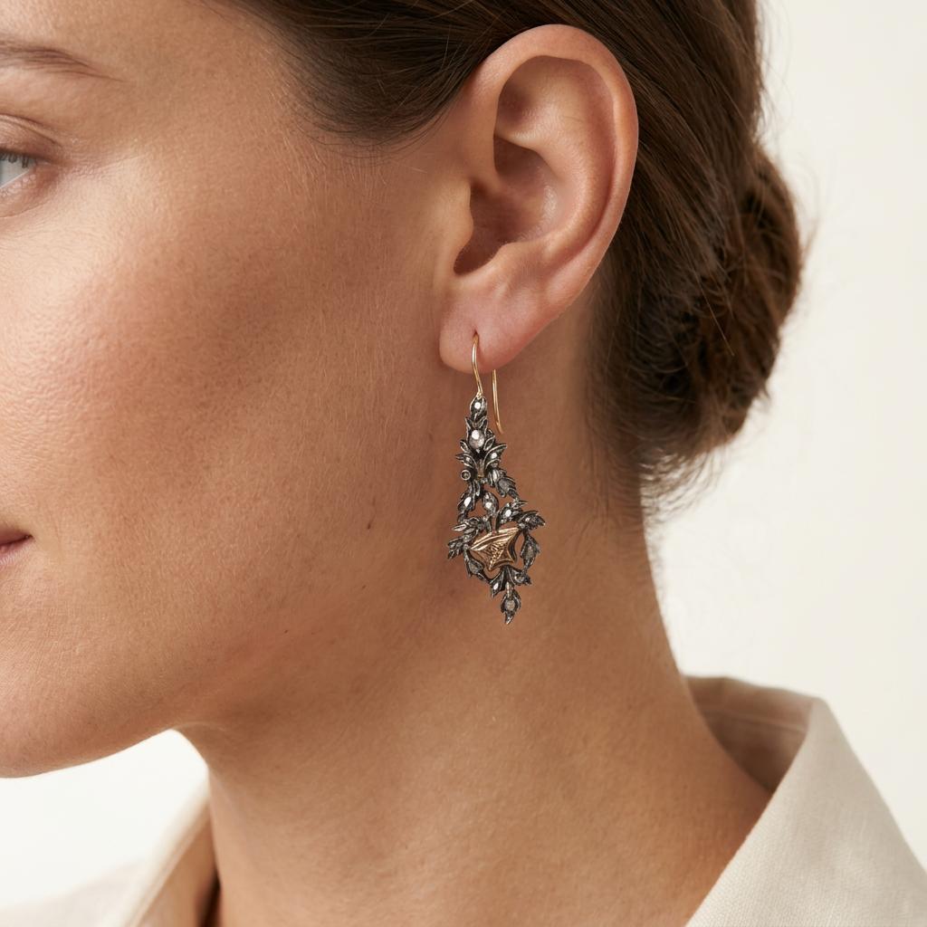 Georgian 14k/Sterling Silver Diamond Giardinetti-Motif Earrings