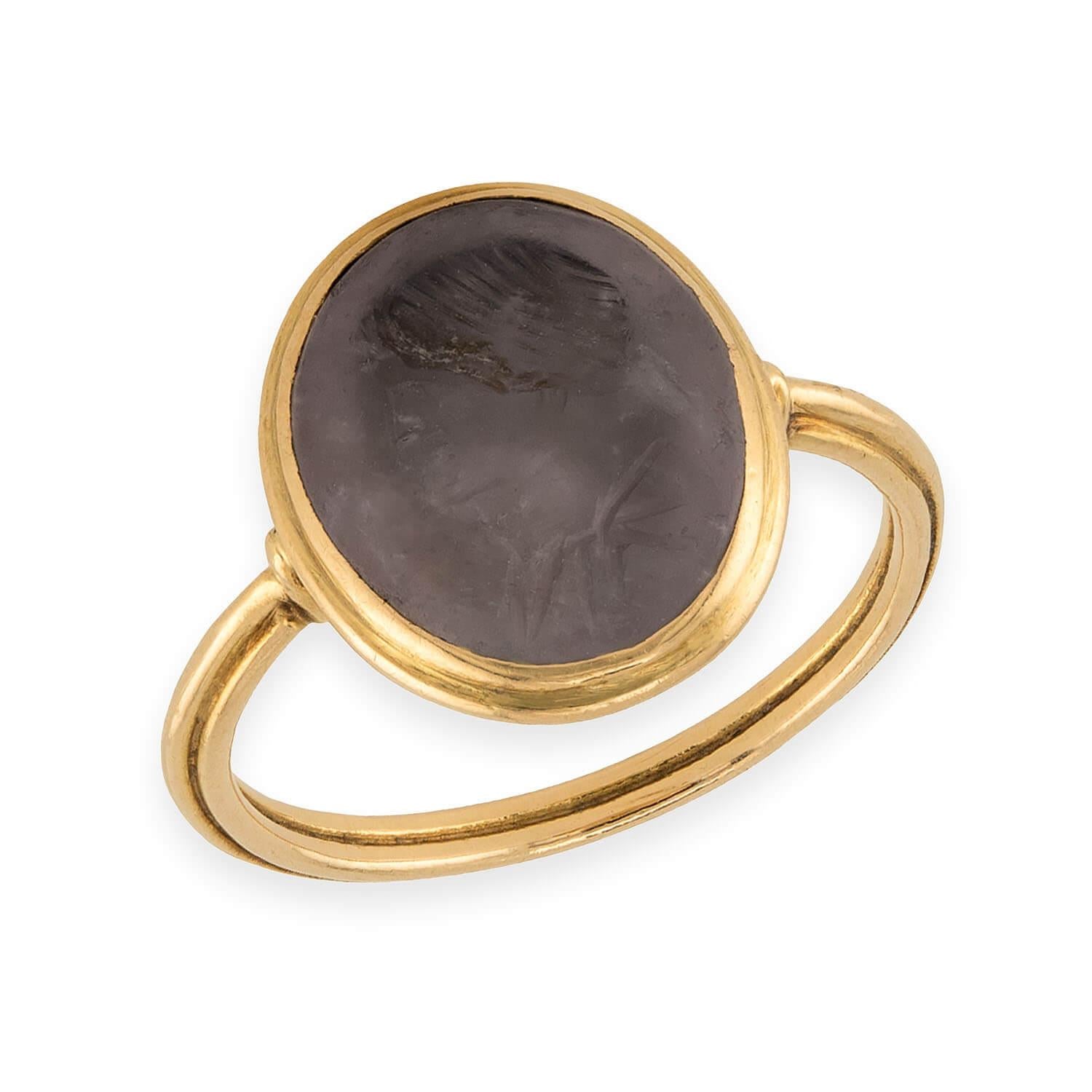 Georgian 18k Rock Quartz Crystal Intaglio Signet Ring