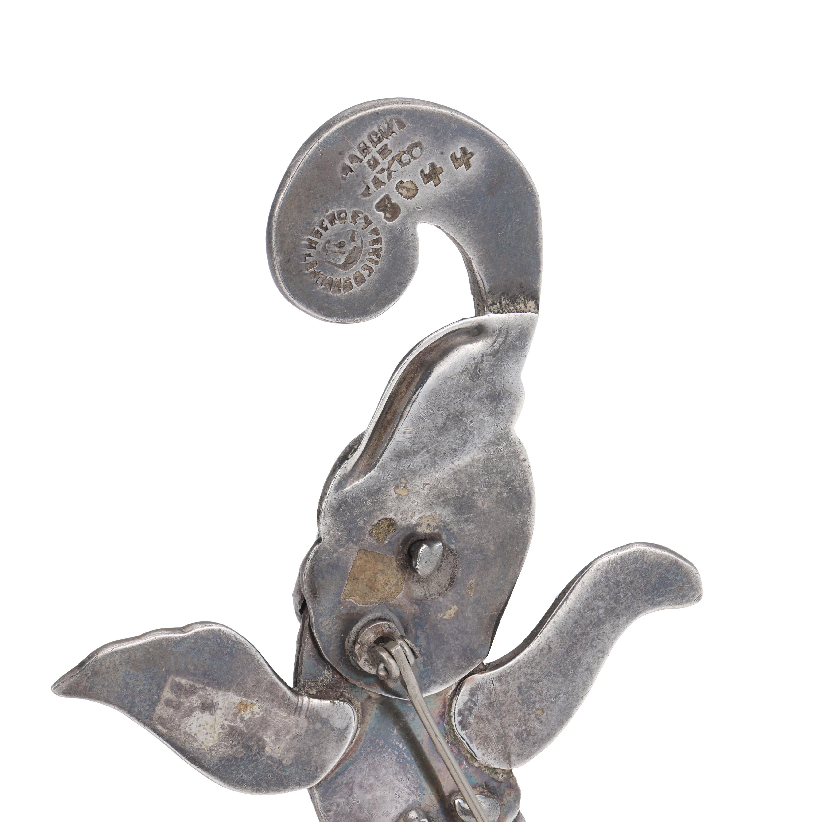 MARGOT DE TAXCO Vintage Mexican Sterling Silver Enamel Fish-Motif Pin
