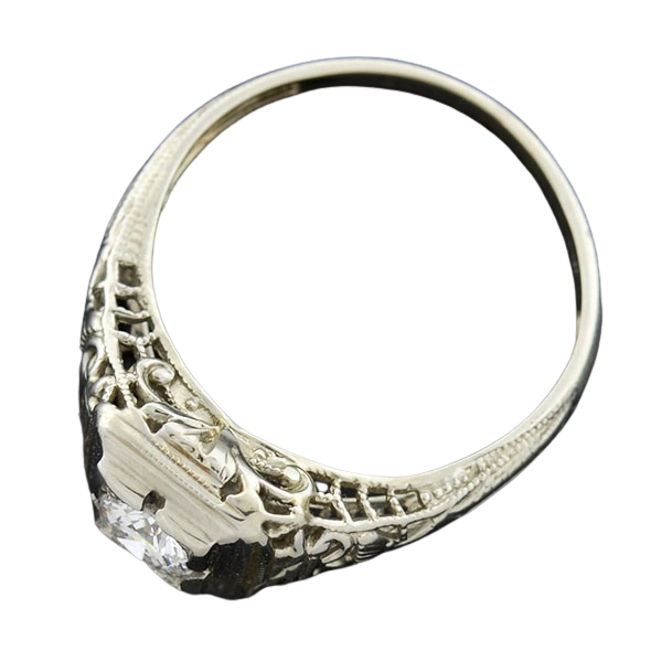 Art Deco 18kt Filigree Diamond Engagement Ring 0.30ct