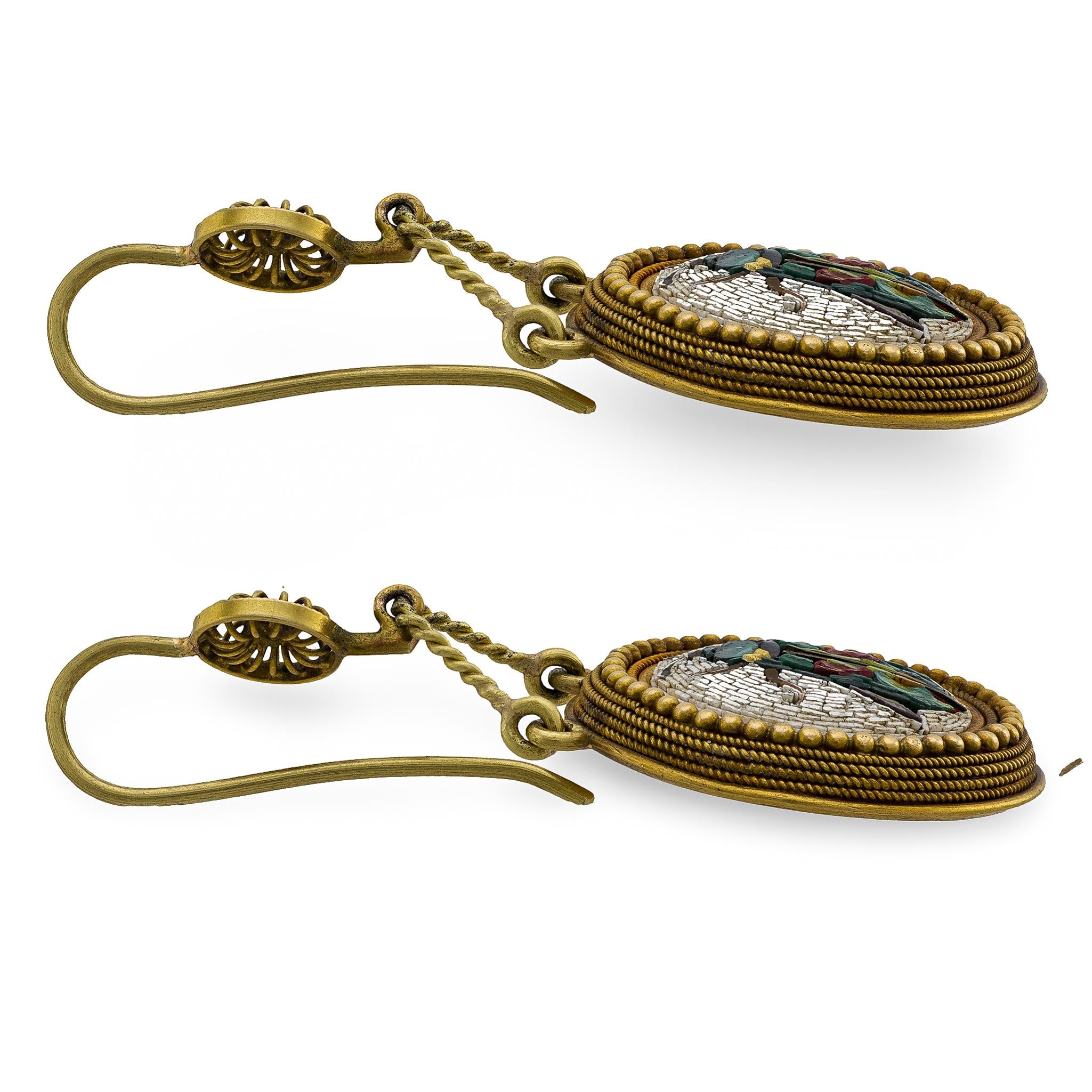 Victorian 18k Italian Micro Mosaic Fly Earrings