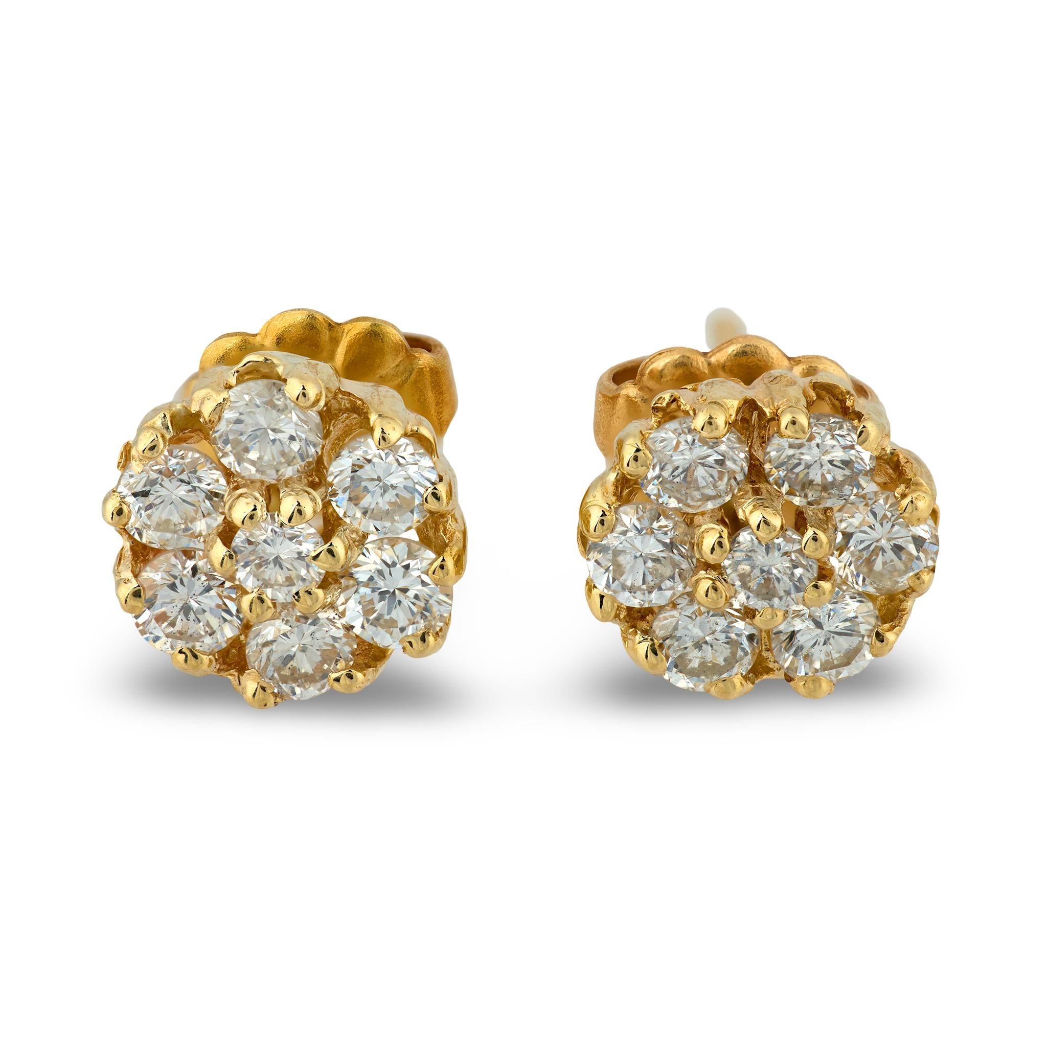 Estate 14k Diamond Cluster Stud Earrings