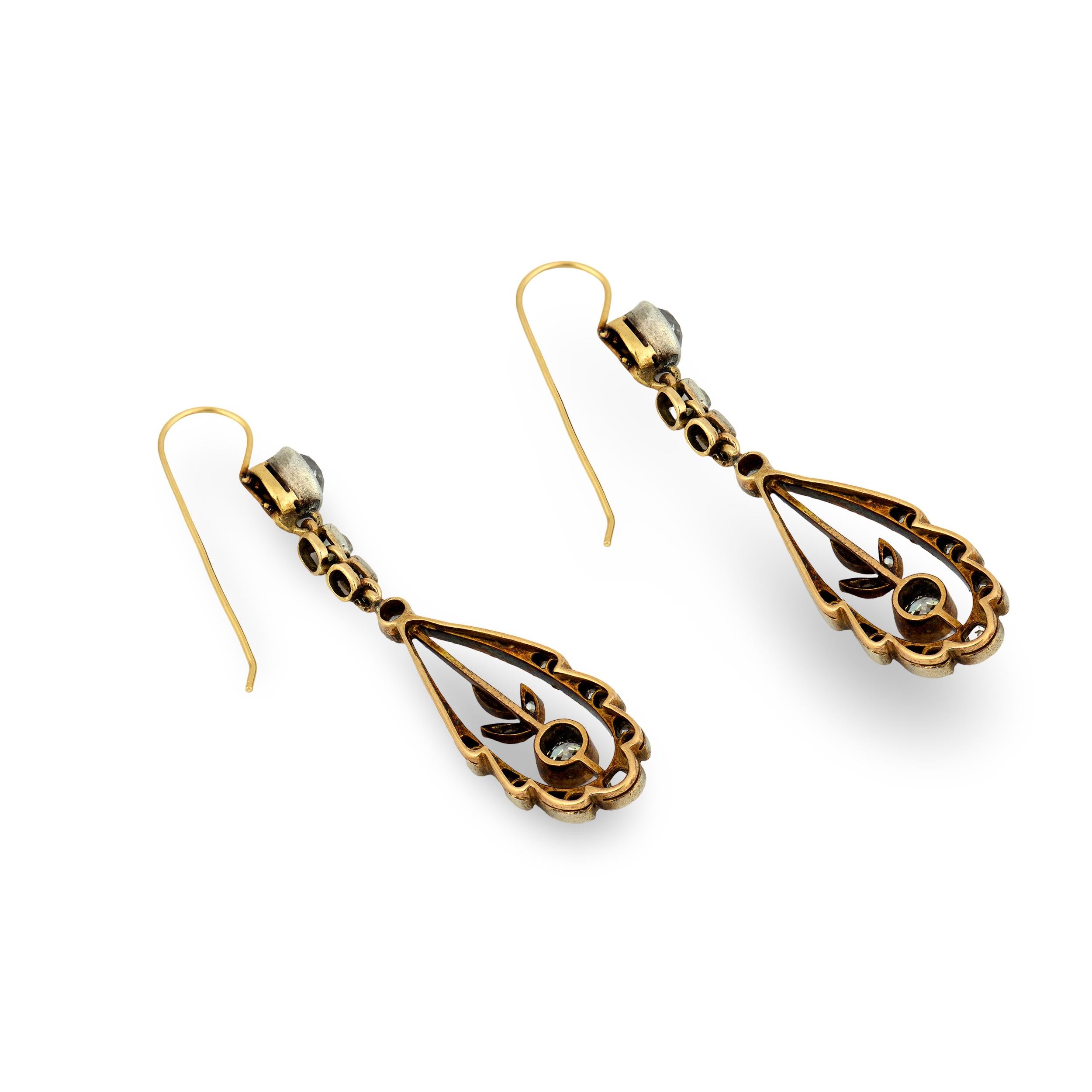 Victorian 14k/Sterling Silver Diamond Teardrop Earrings