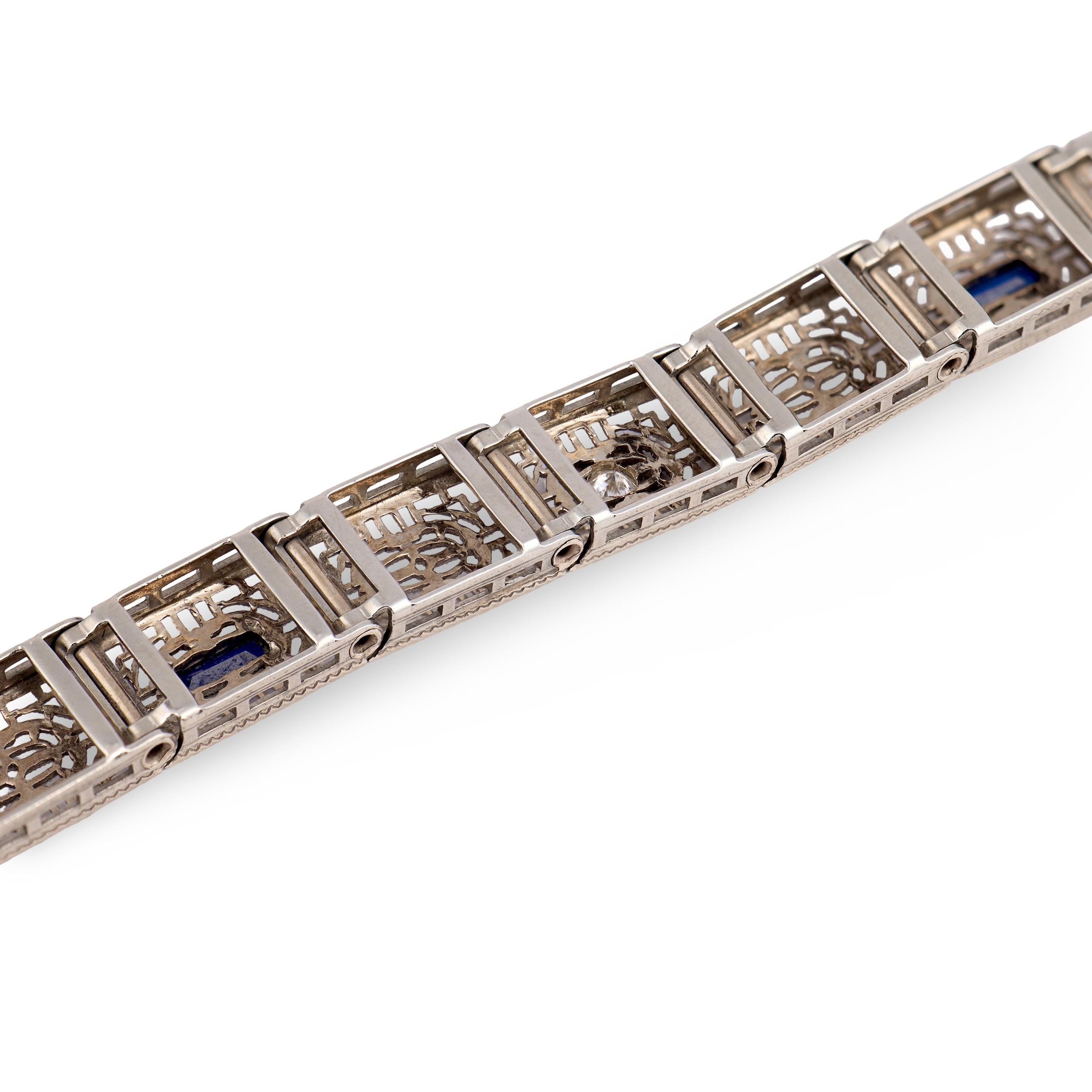 Art Deco 14k "Sapphire" & Diamond Line Bracelet