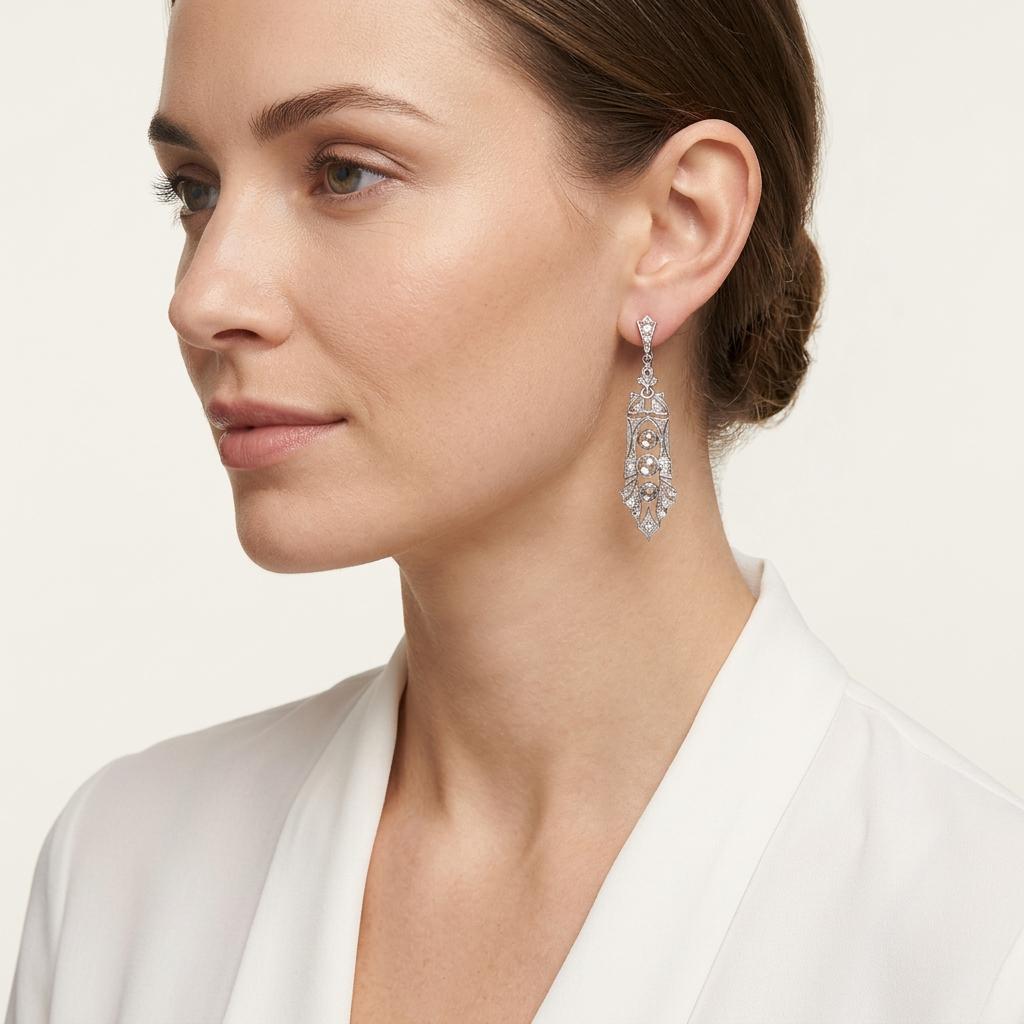 Edwardian 14k/Platinum Diamond Dangle Earrings