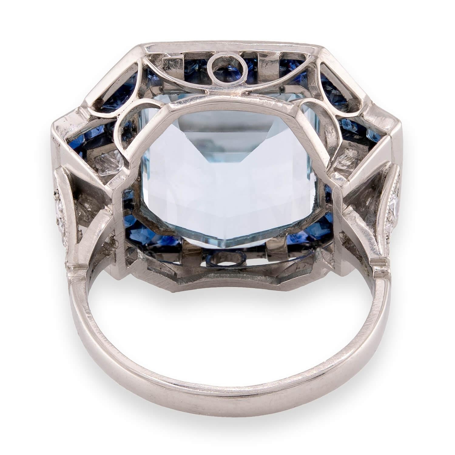 Vintage Platinum Aqua, Sapphire, & Diamond Cocktail Ring