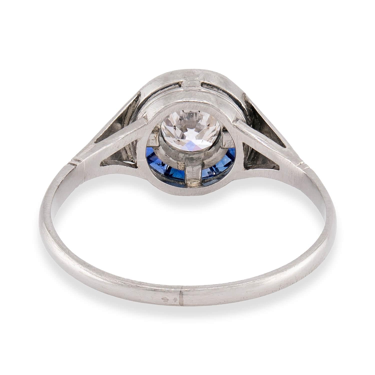 Art Deco Platinum Diamond & Sapphire Engagement Ring .35ct