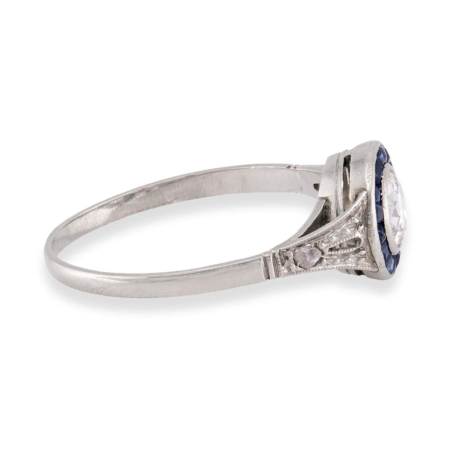 Art Deco Platinum Diamond & Sapphire Engagement Ring .35ct