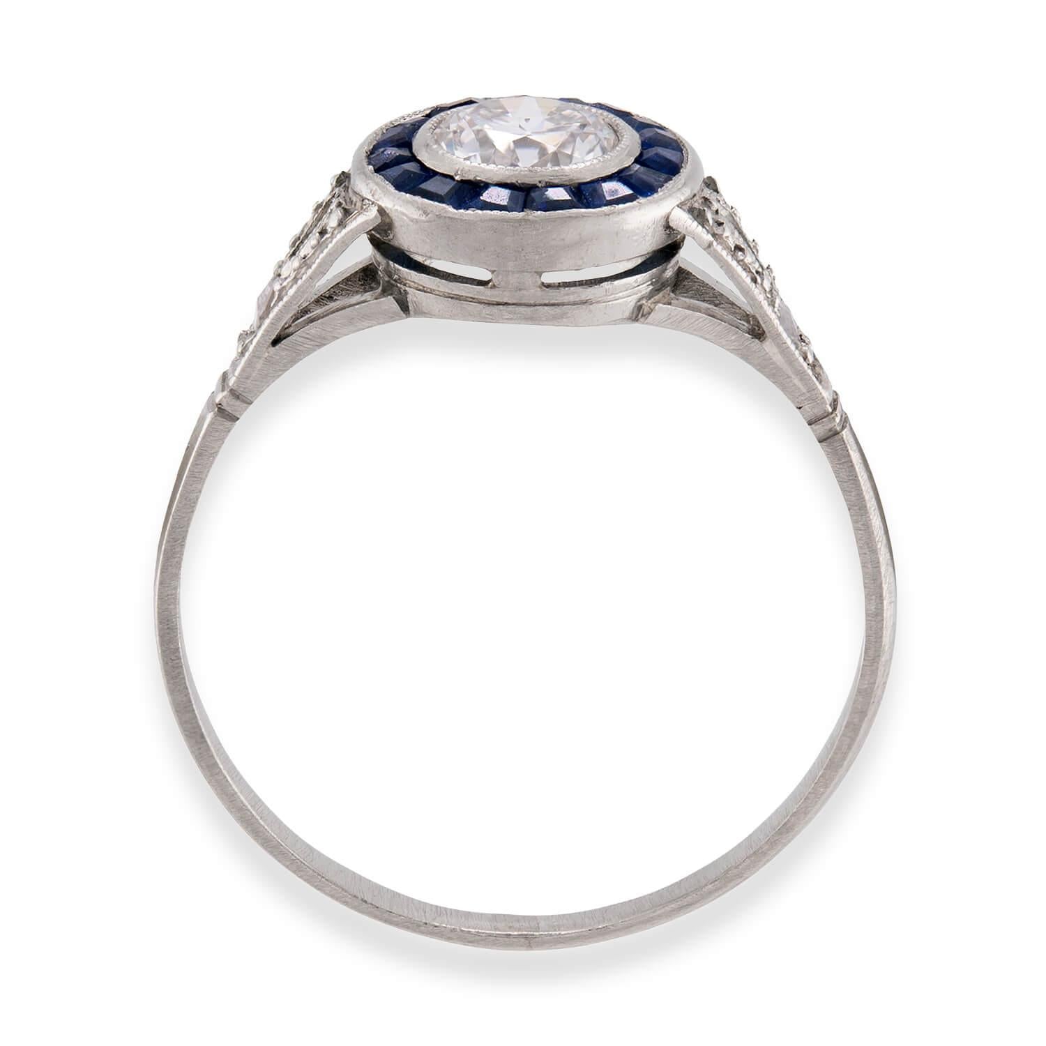 Art Deco Platinum Diamond & Sapphire Engagement Ring .35ct