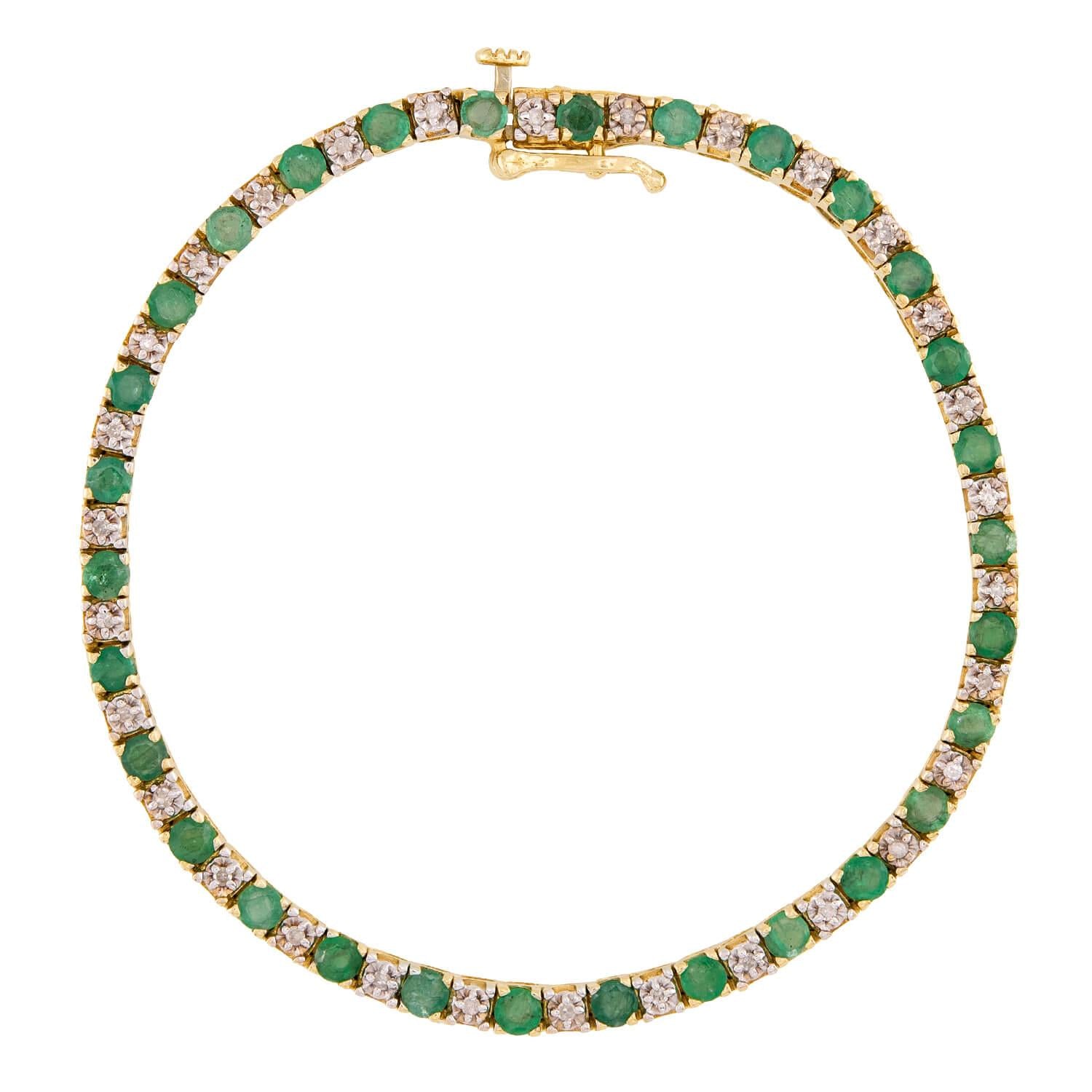 Estate 14k Emerald & Diamond Tennis Bracelet