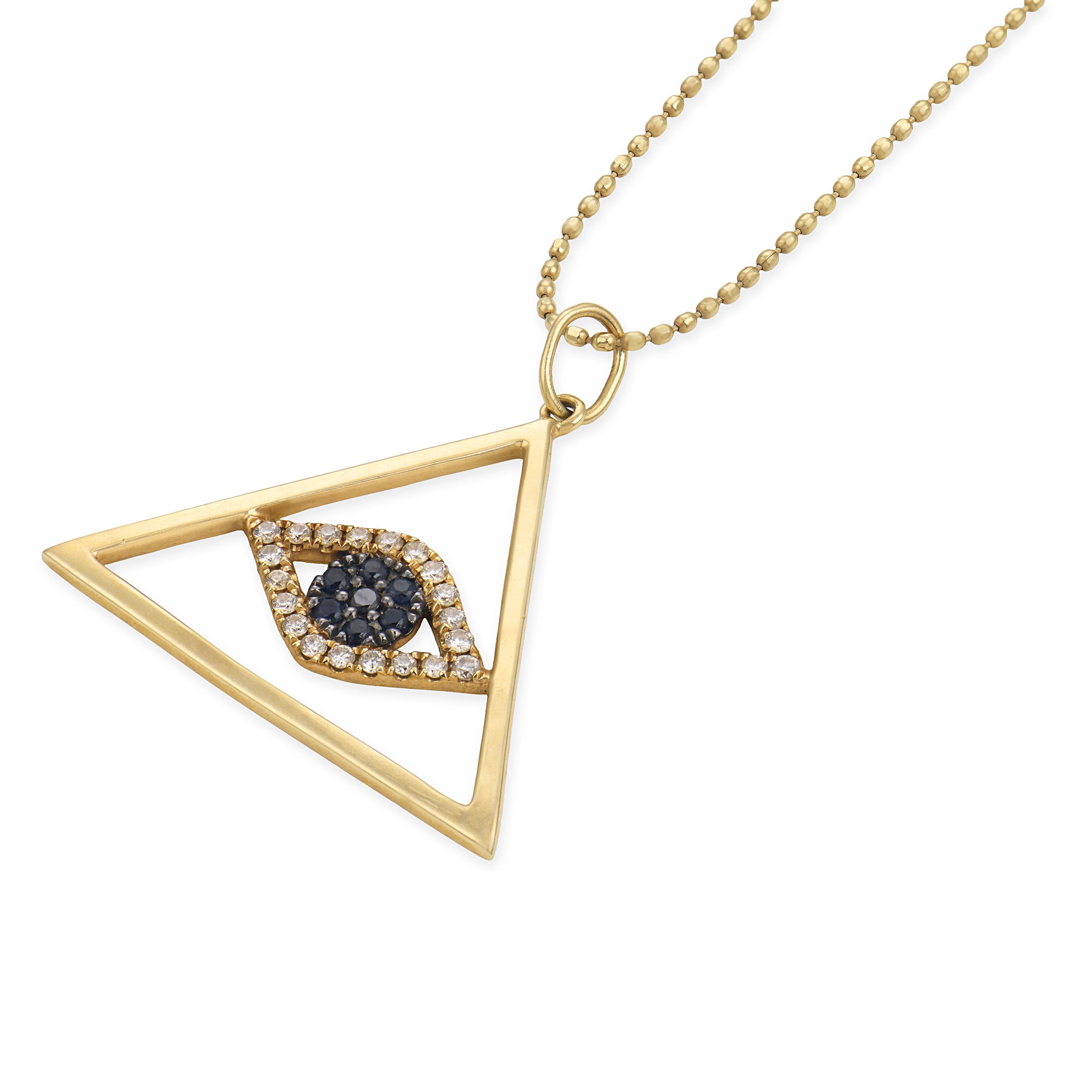 SE Estate 14k Sapphire & Diamond "Eye of Providence" Pendant Necklace
