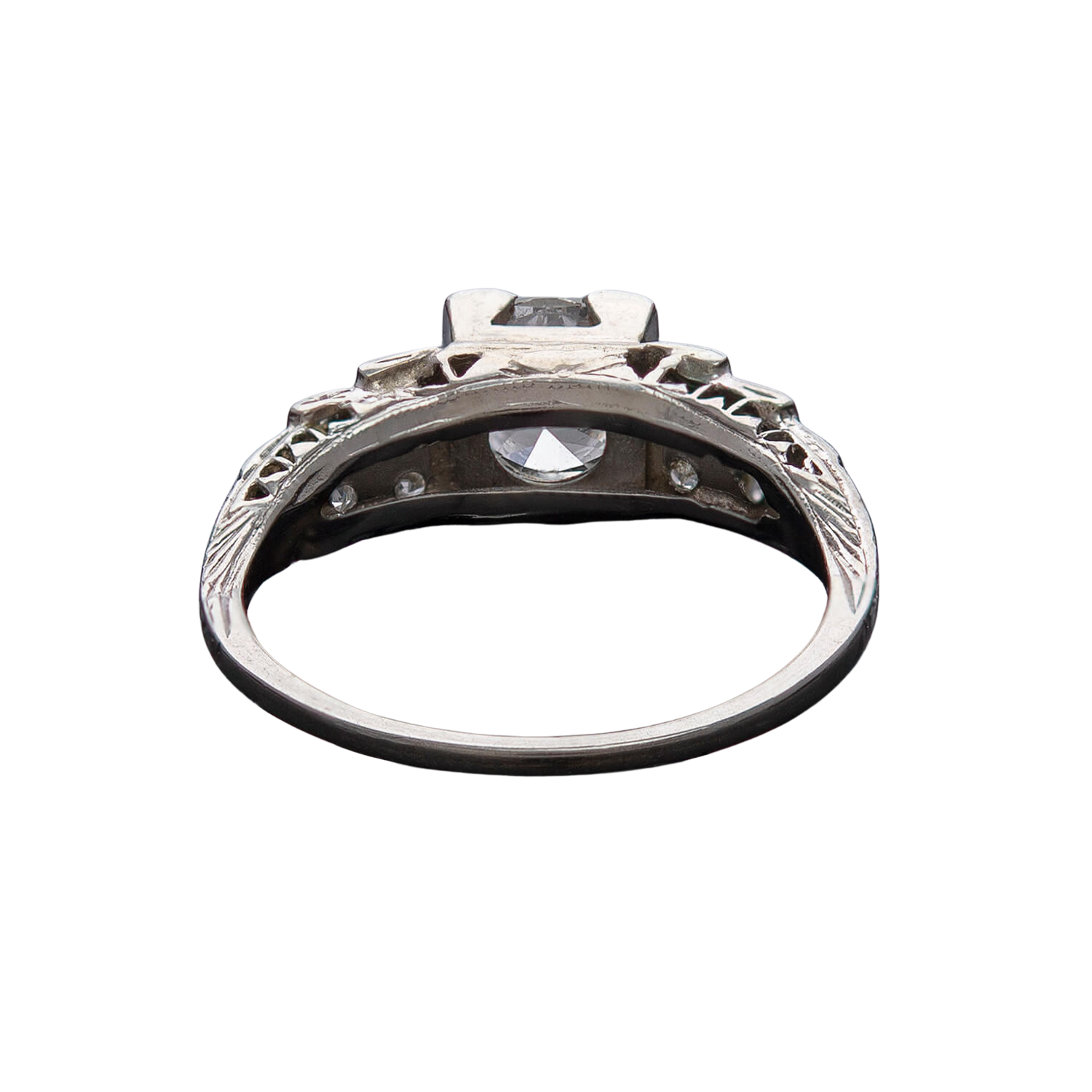 Art Deco Platinum Diamond Engagement Ring .82ct Center