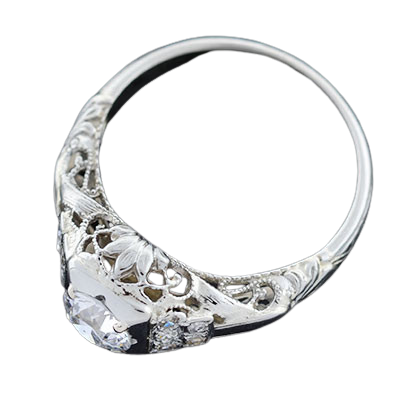 Art Deco 18kt Gold Diamond Engagement Ring .67ct