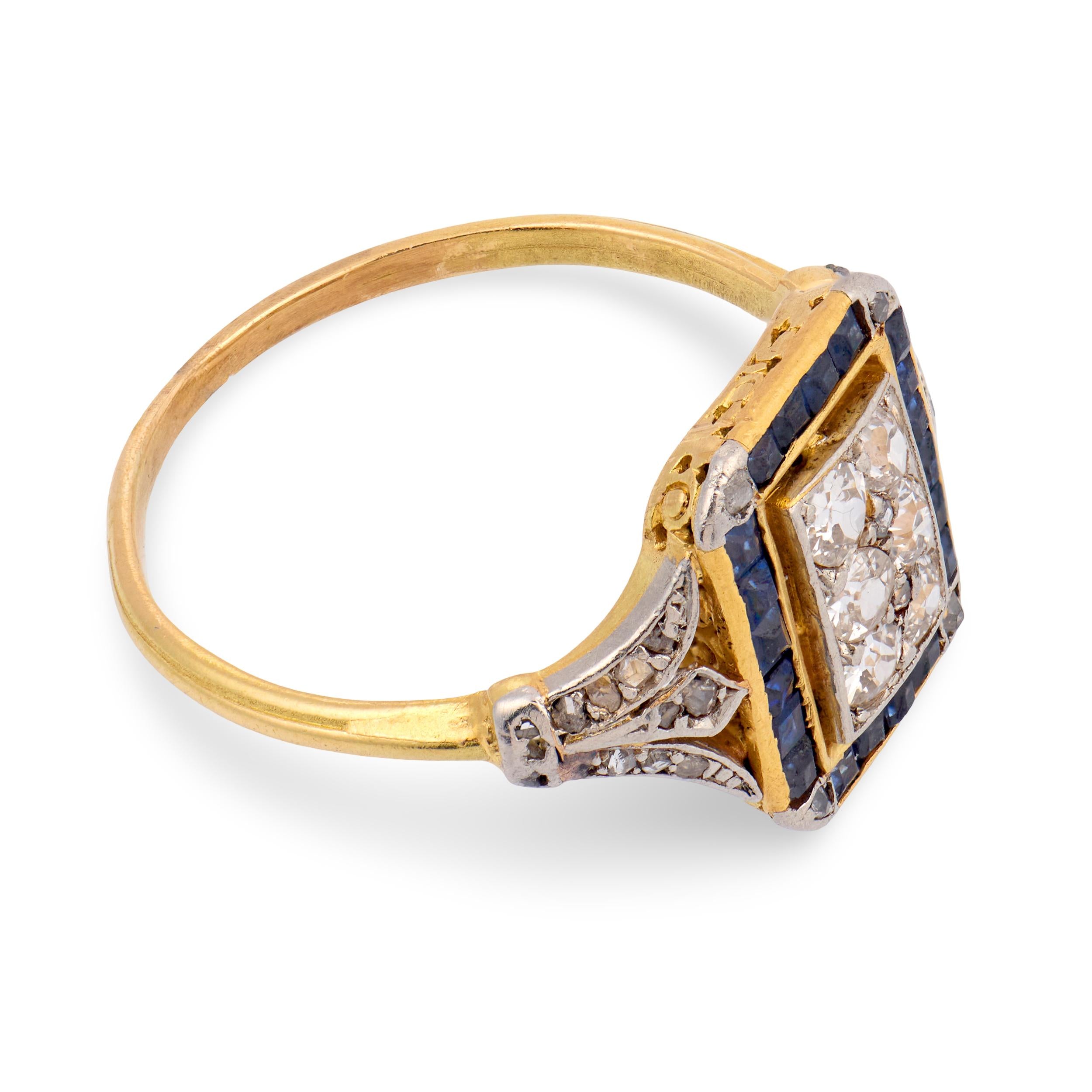 Edwardian 18k/Platinum Diamond & Sapphire Ring