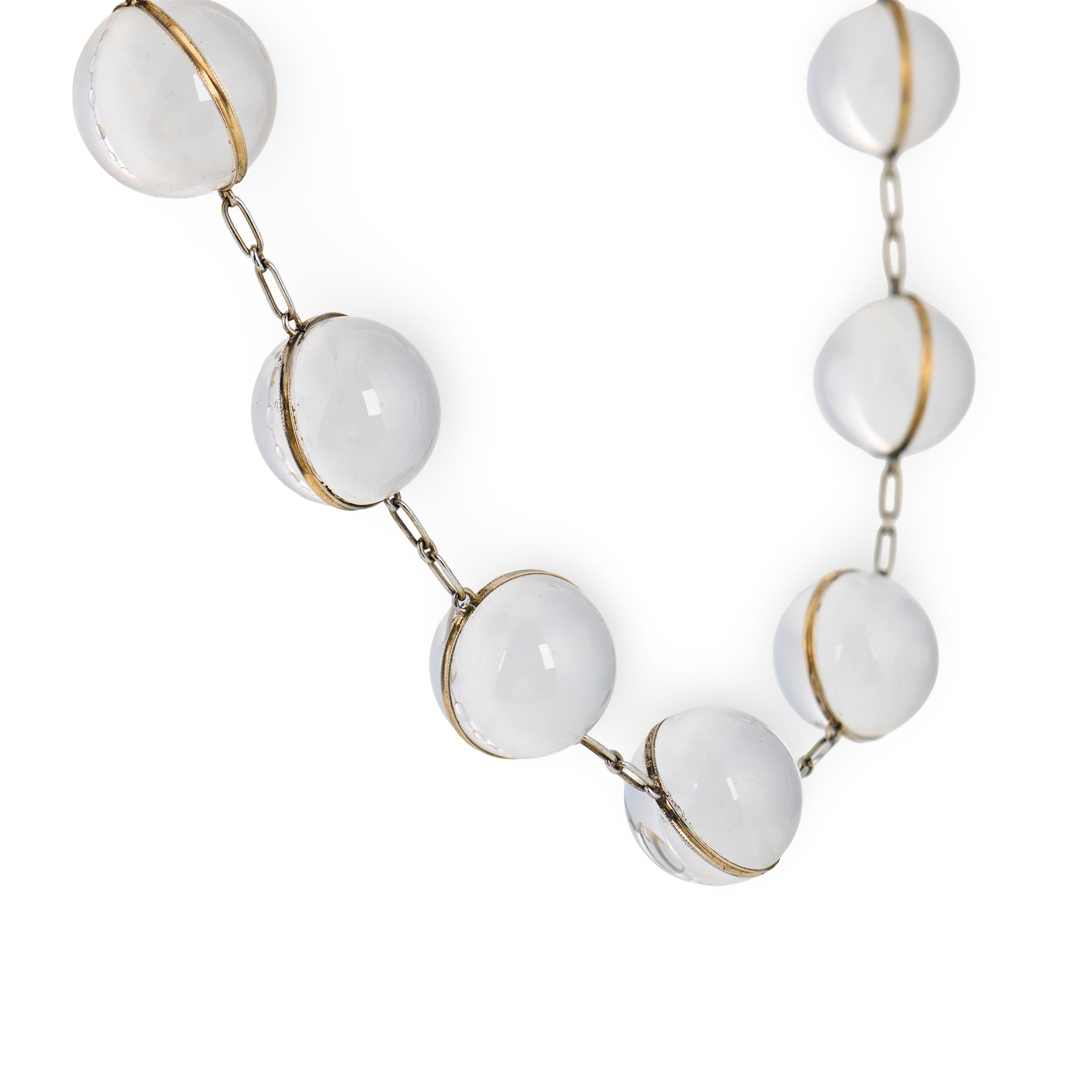 Art Deco 14k Rock Quartz Crystal Pools of Light Chain Necklace