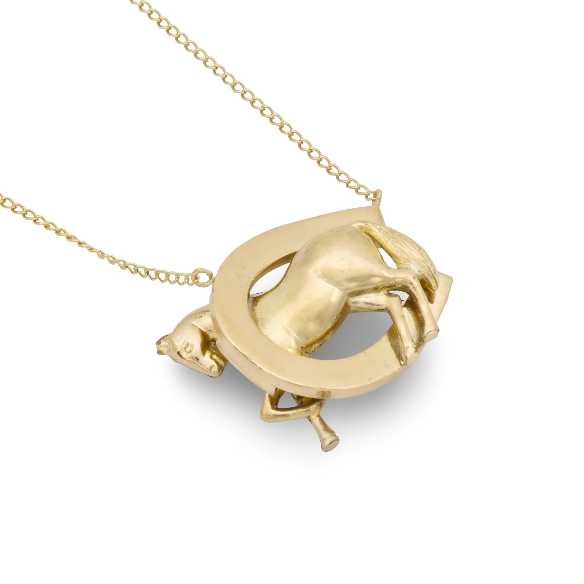 Victorian 14k Horse & Horseshoe Pendant Necklace