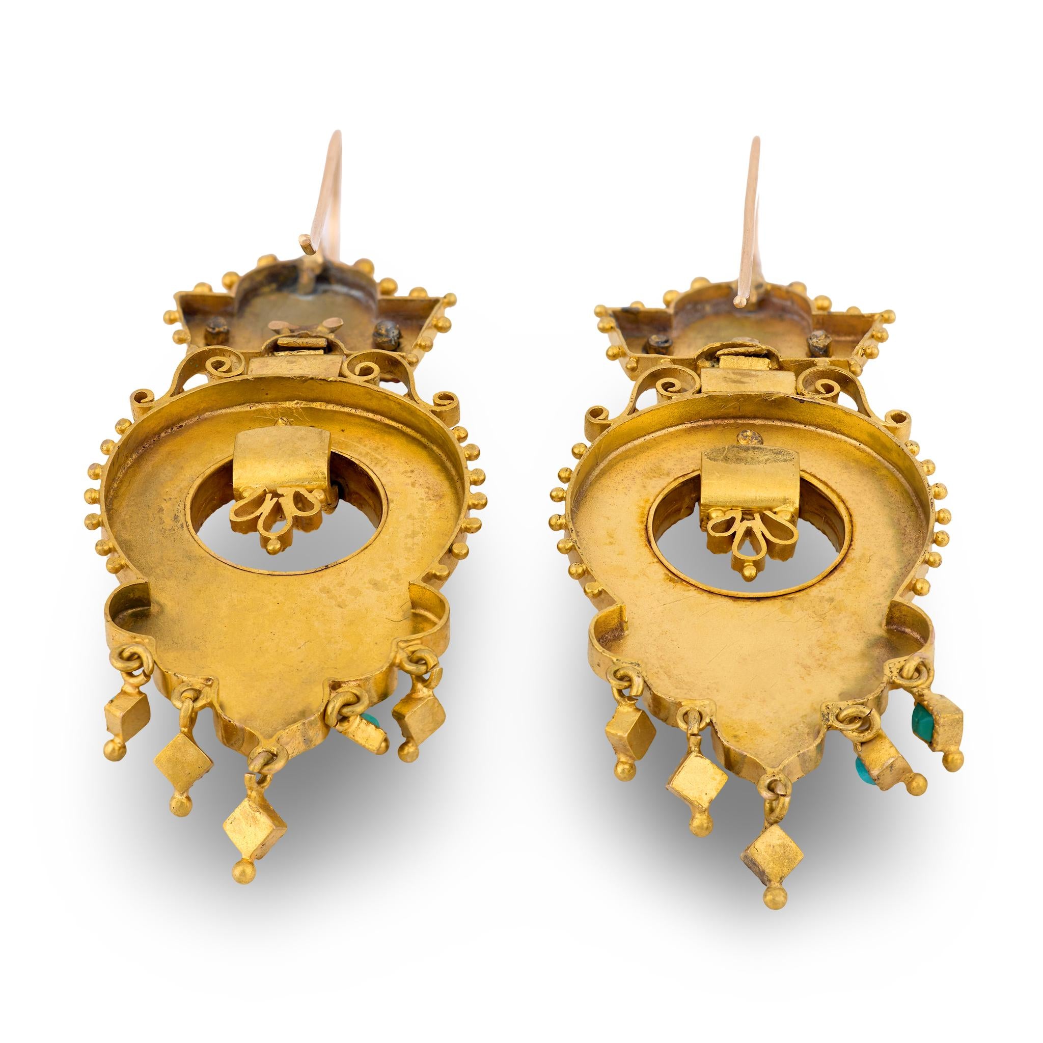 Victorian 14k Etruscan Turquoise Earrings