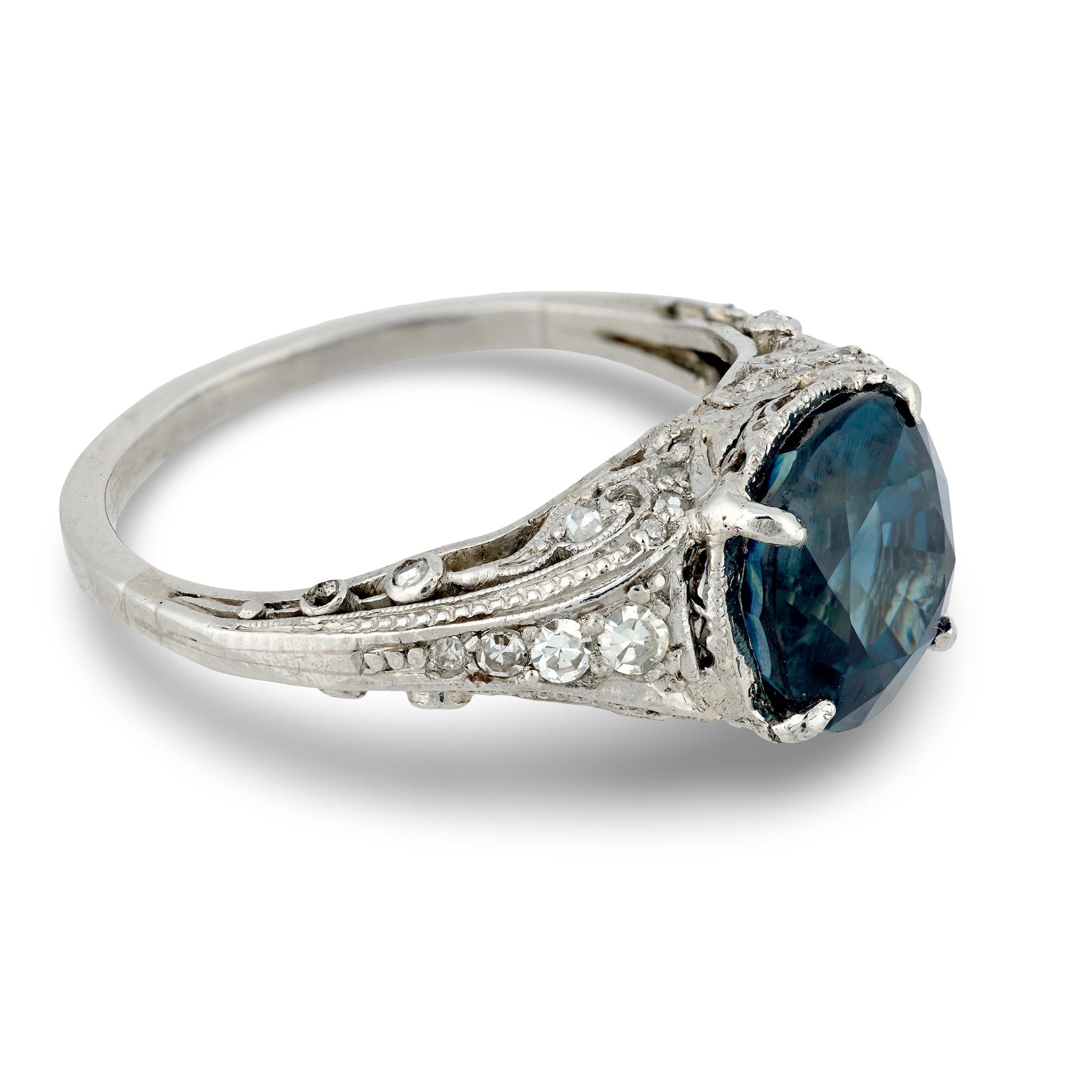 Art Deco Platinum Sapphire & Diamond Ring