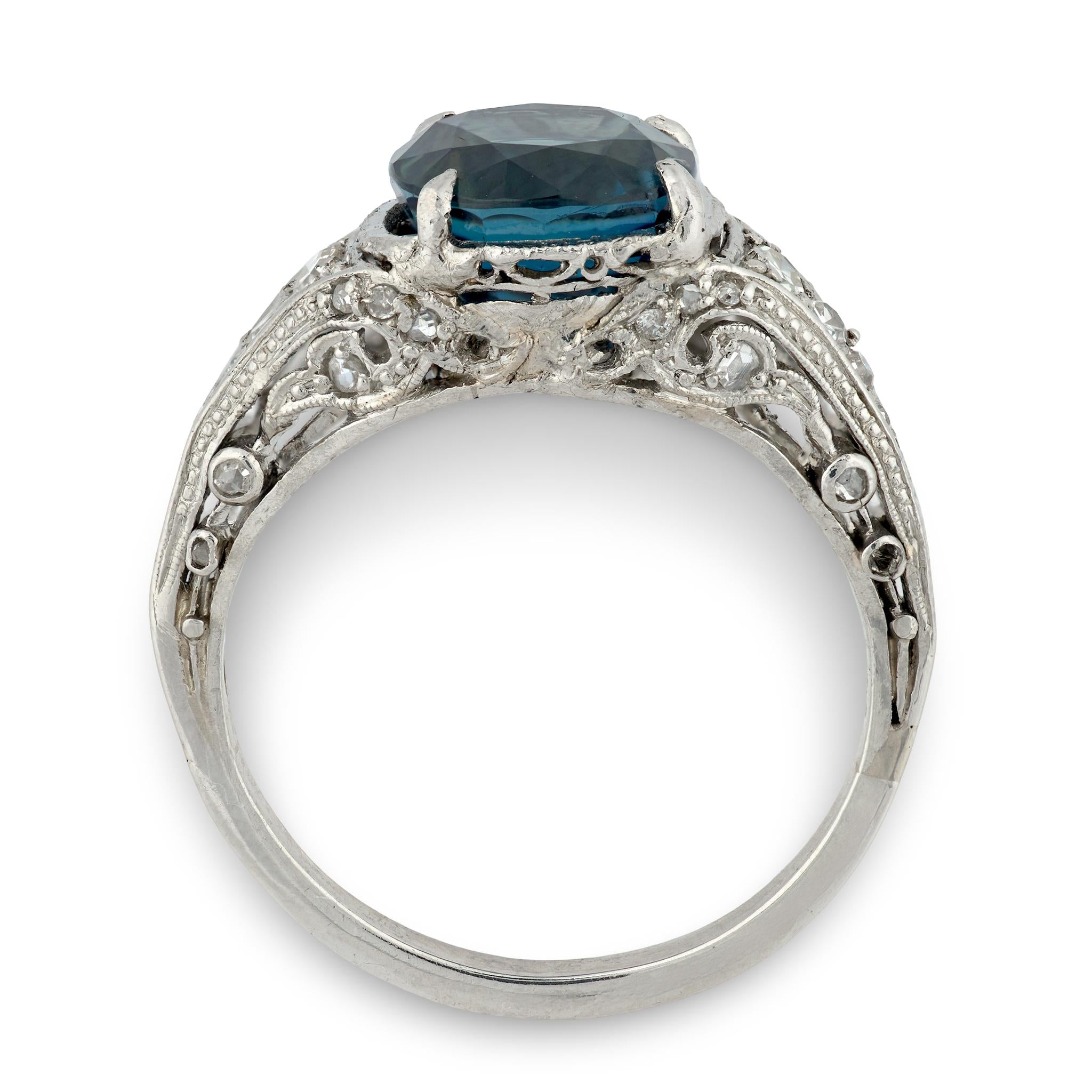 Art Deco Platinum Sapphire & Diamond Ring
