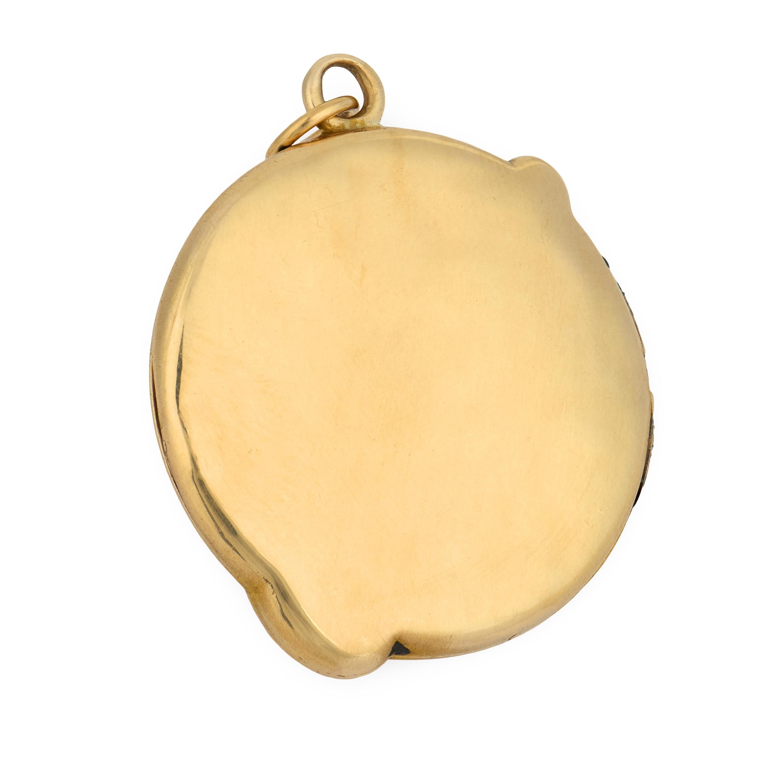 Edwardian 10k Diamond & Garnet Repousse Snake Locket Pendant