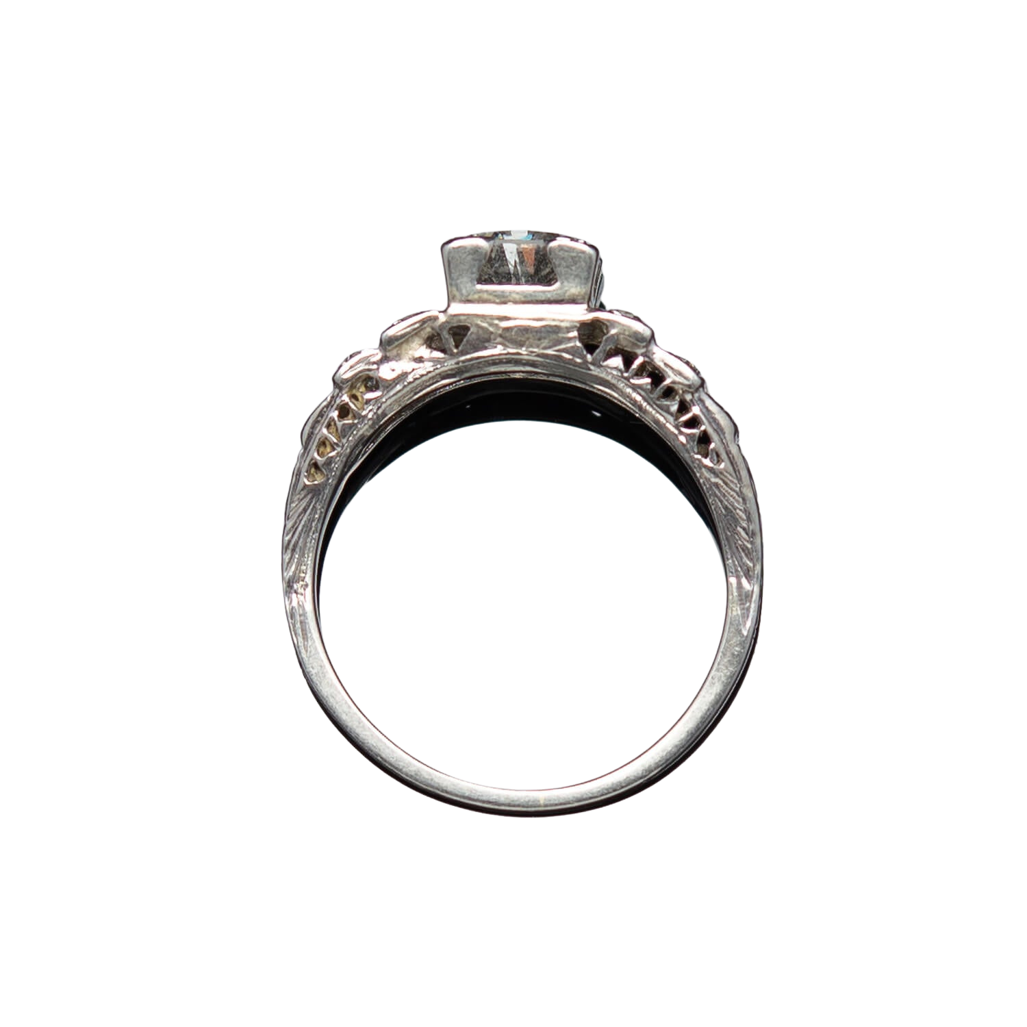 Art Deco Platinum Diamond Engagement Ring .82ct Center