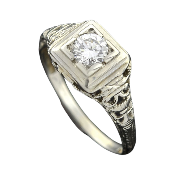 Art Deco 18kt Filigree Diamond Engagement Ring 0.30ct