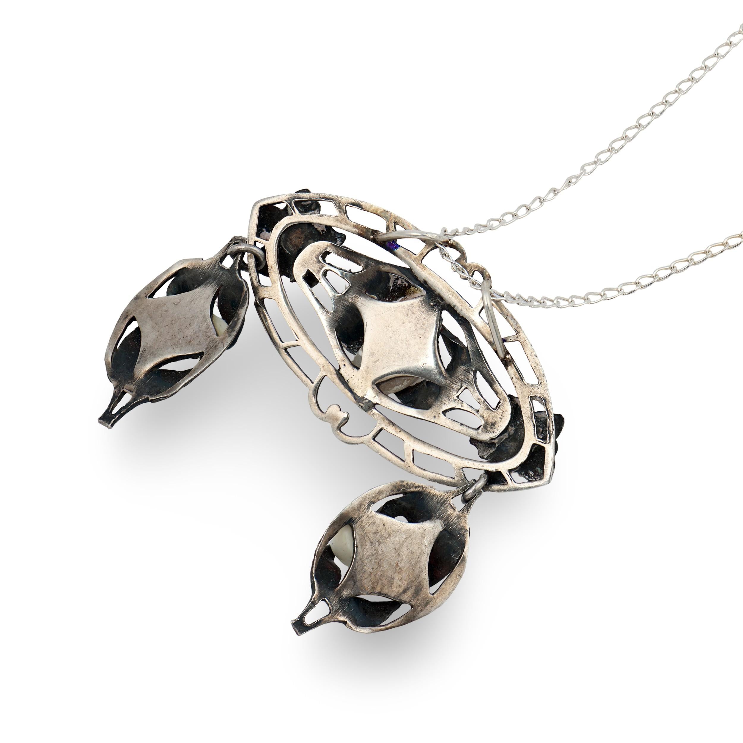 Edwardian Sterling Silver Mississippi River Pearl Lavalier Necklace