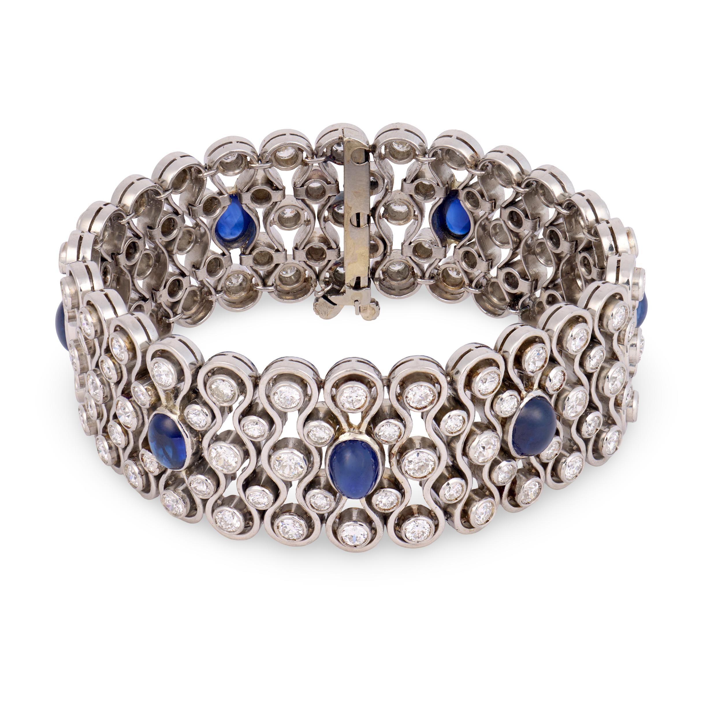 Art Deco 18k/Platinum Diamond & Sapphire Bracelet