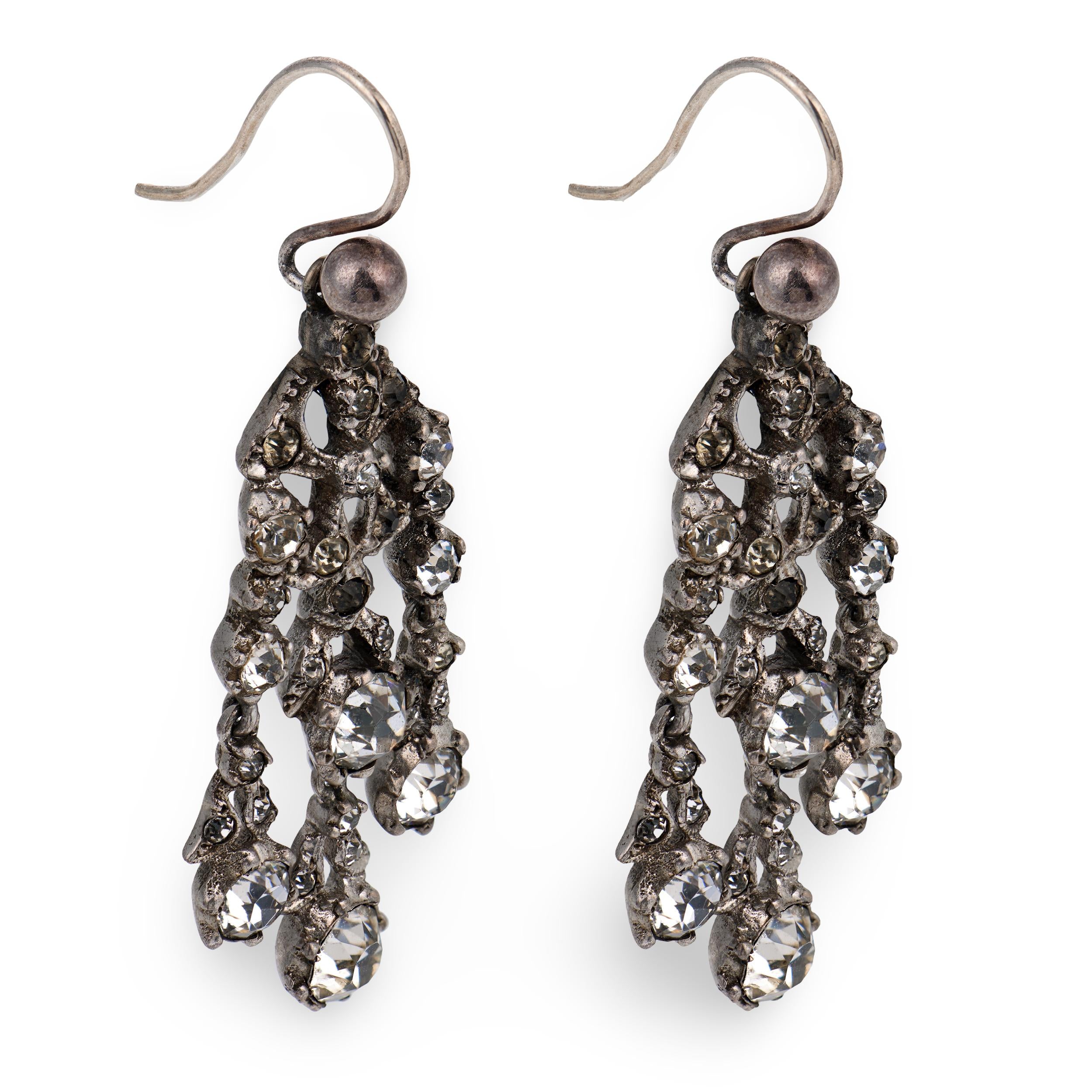 Victorian Sterling Silver Paste Chandelier Earrings
