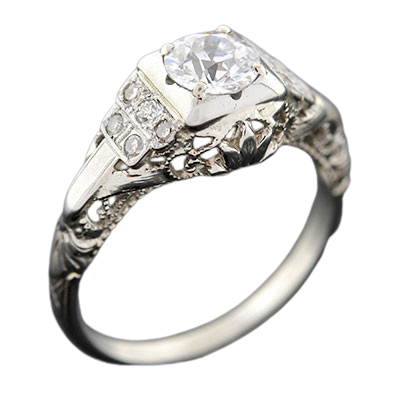 Art Deco 18kt Gold Diamond Engagement Ring .67ct