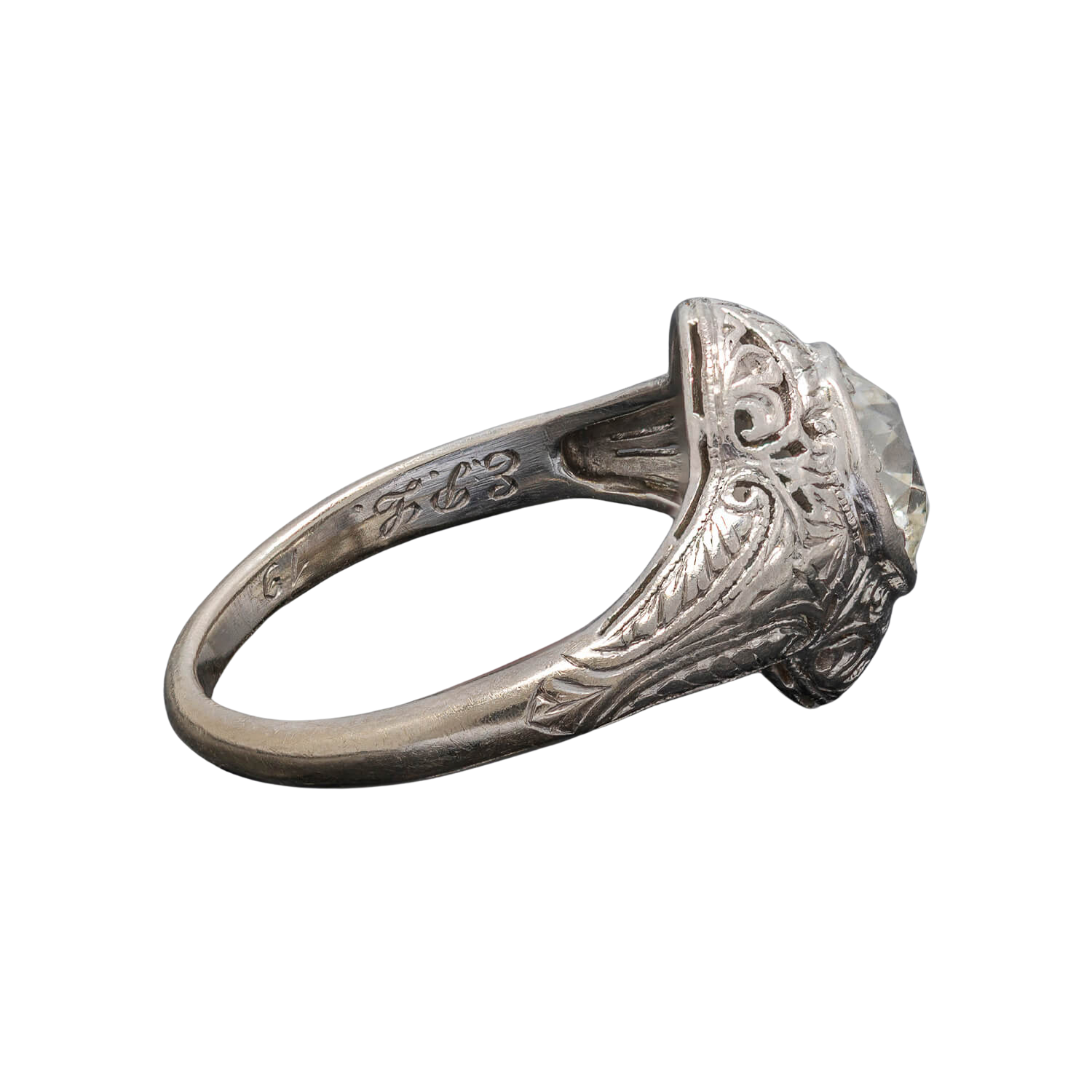 Edwardian 14kt White Gold + Old European Cut Diamond Engagement Ring 1.18ctw