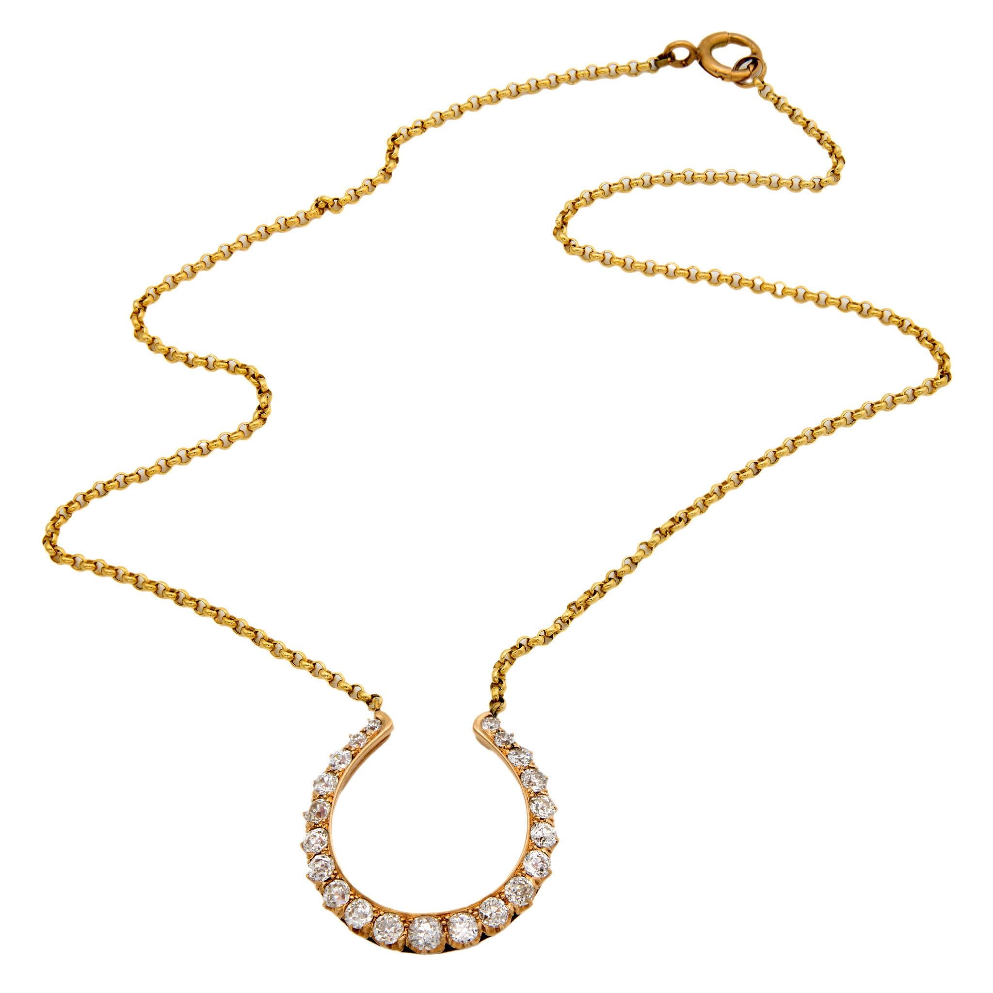 Victorian 14k Diamond Horseshoe Pendant