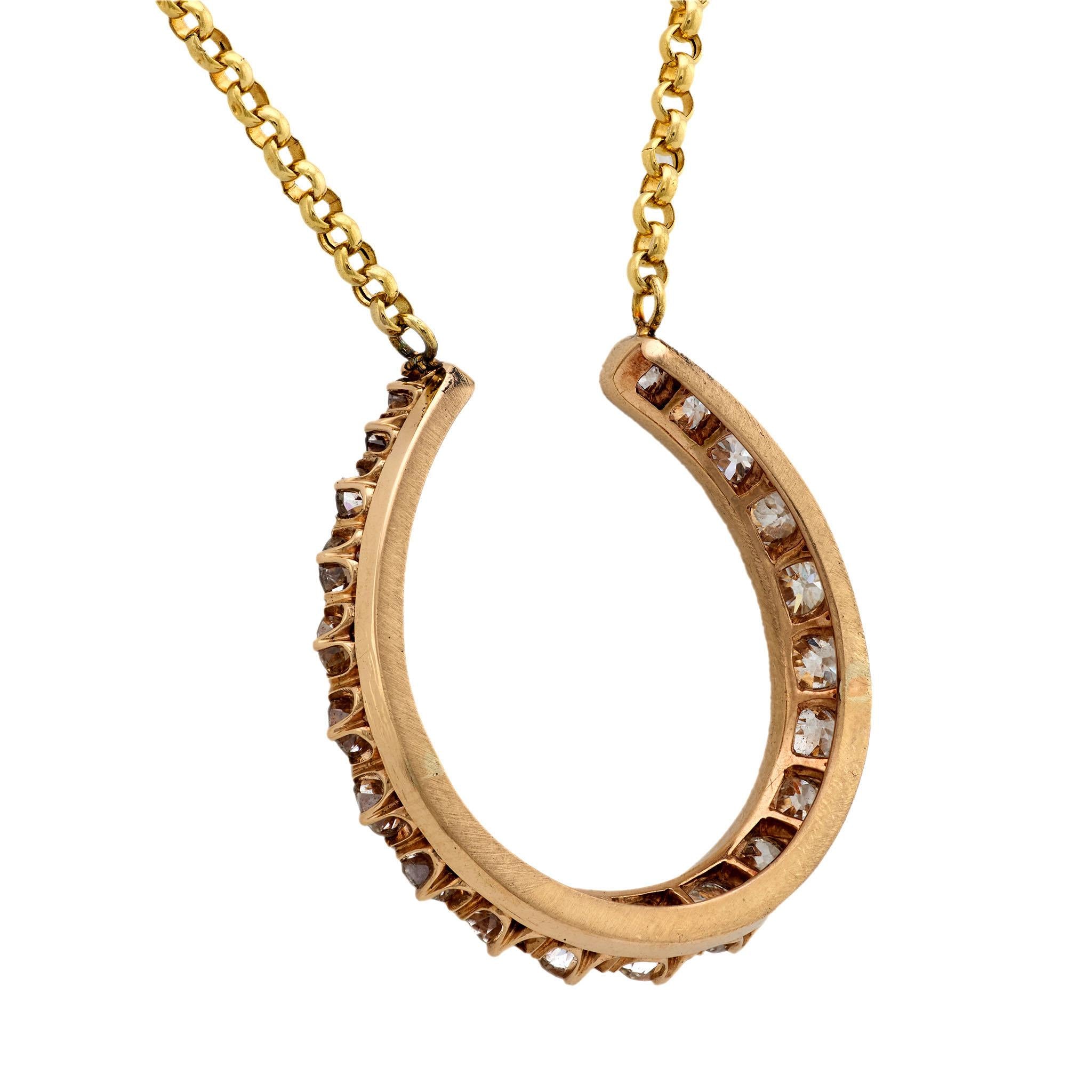Victorian 14k Diamond Horseshoe Pendant