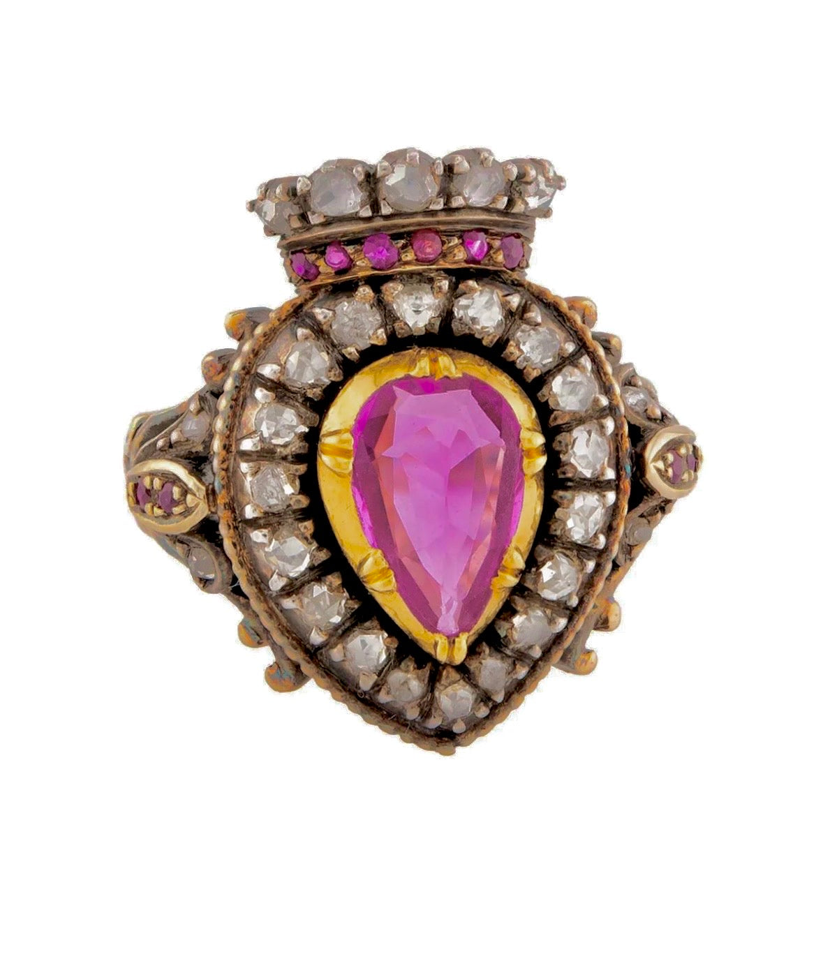 Victorian 14k/Sterling Silver Ruby & Diamond Crown Ring