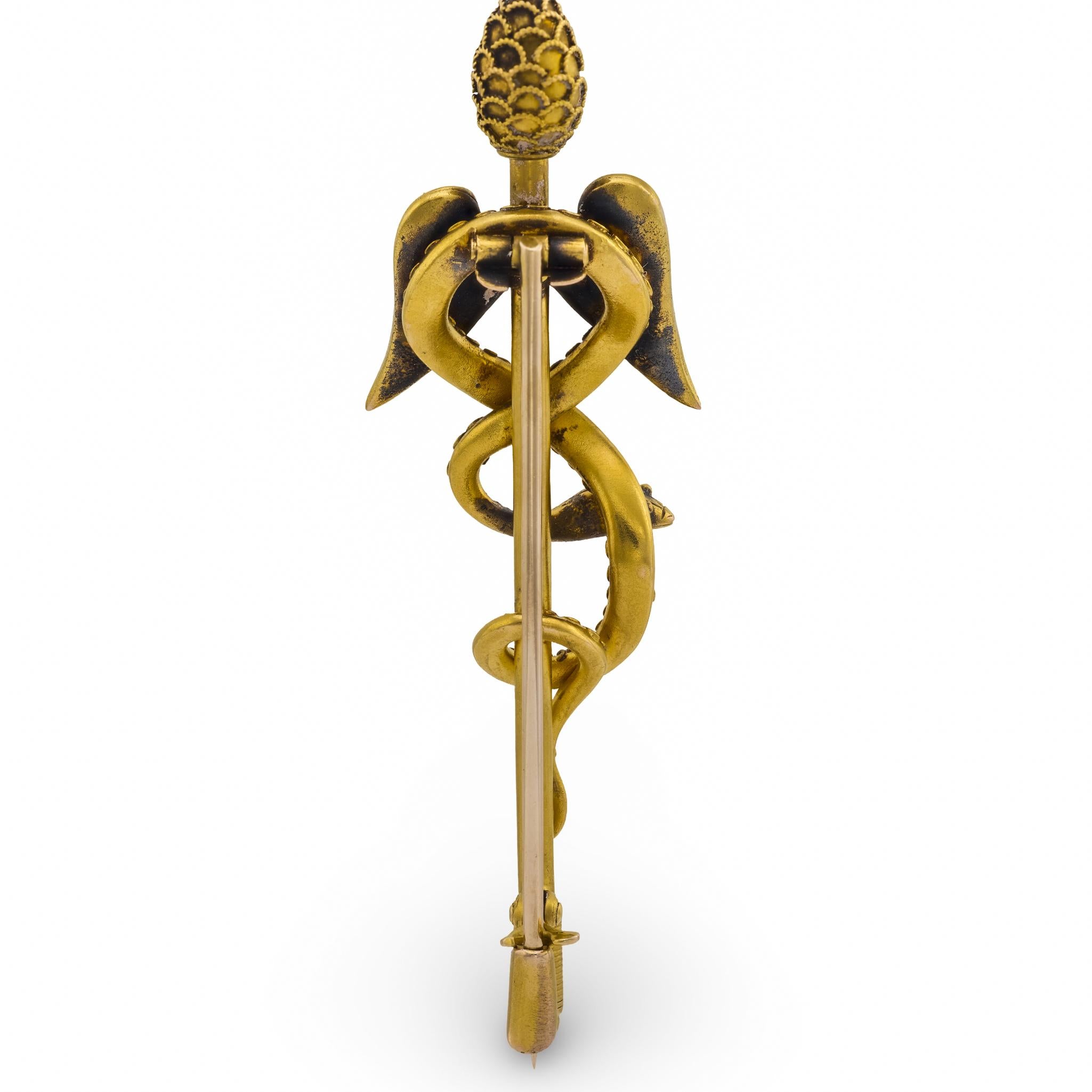 Victorian 14k Rod of Asclepius Pin