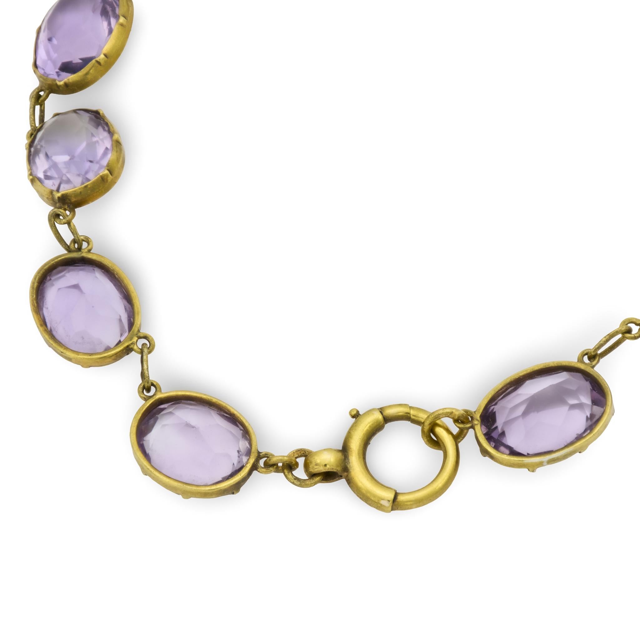 Victorian 9k/Silver Gilt Amethyst Riviera Necklace