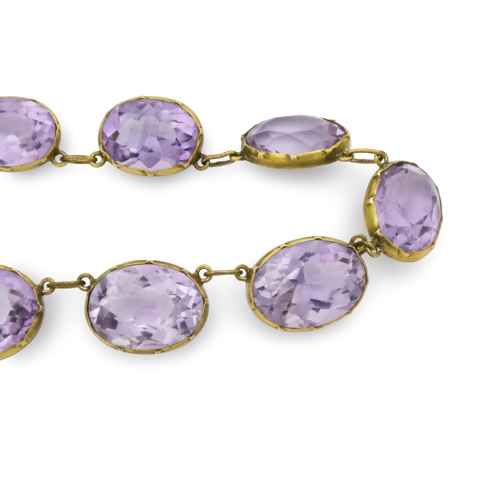 Victorian 9k/Silver Gilt Amethyst Riviera Necklace