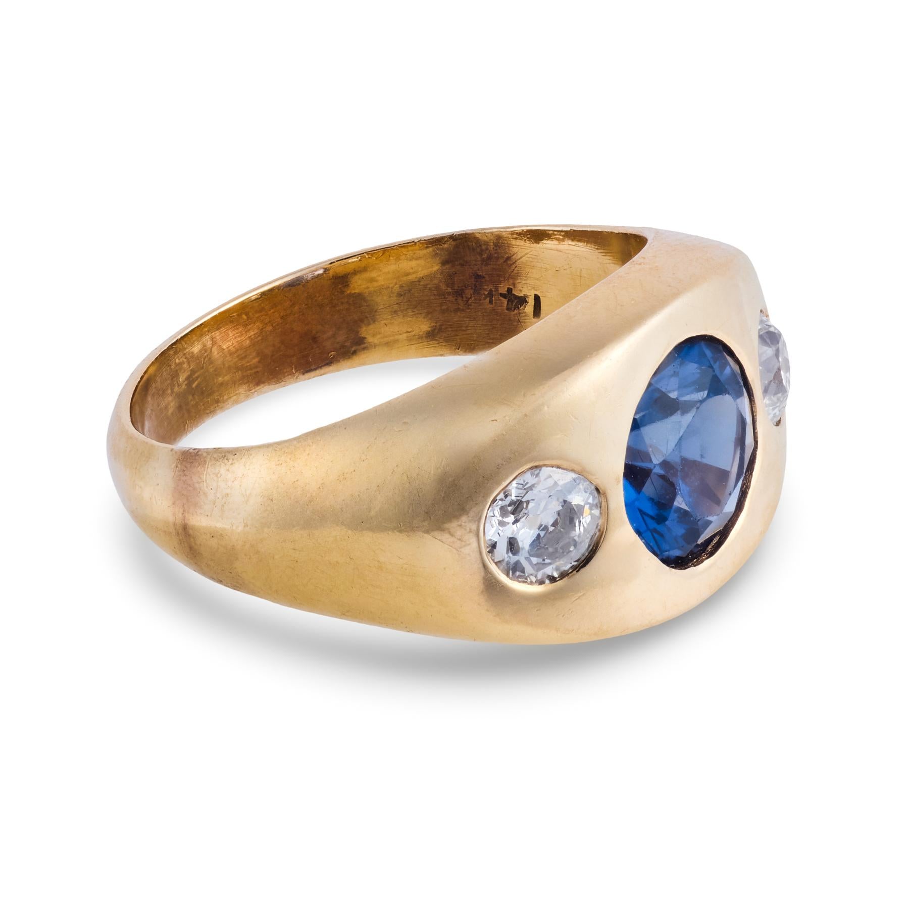 VIctorian 14k Sapphire & Diamond Flush Mount Ring