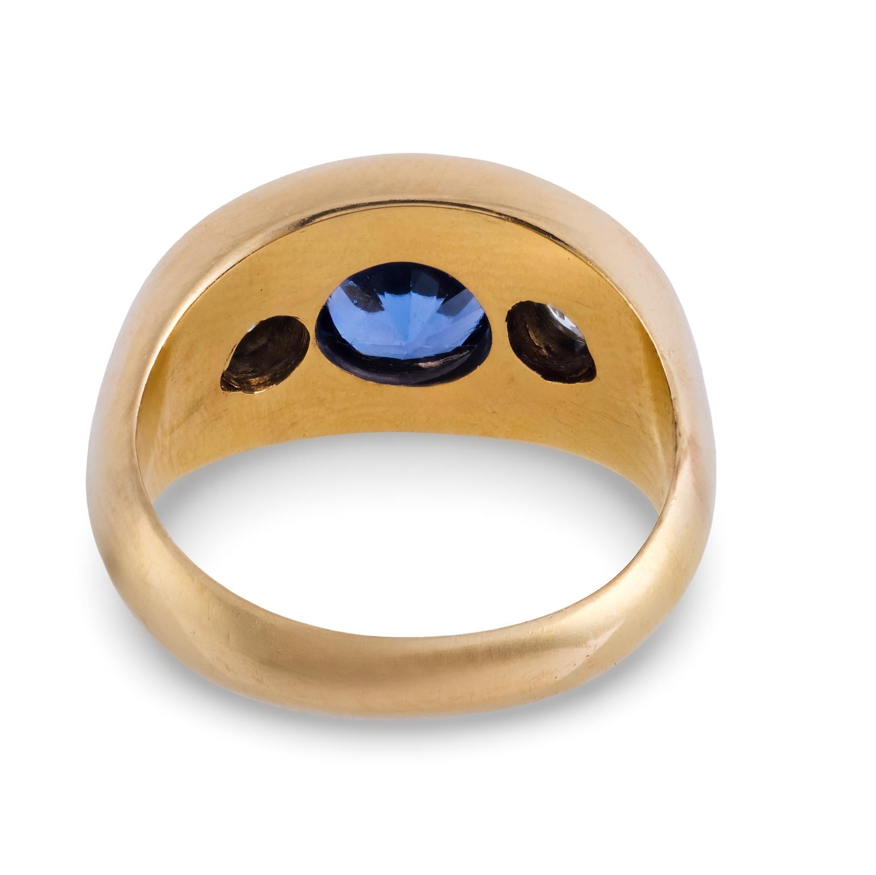 VIctorian 14k Sapphire & Diamond Flush Mount Ring