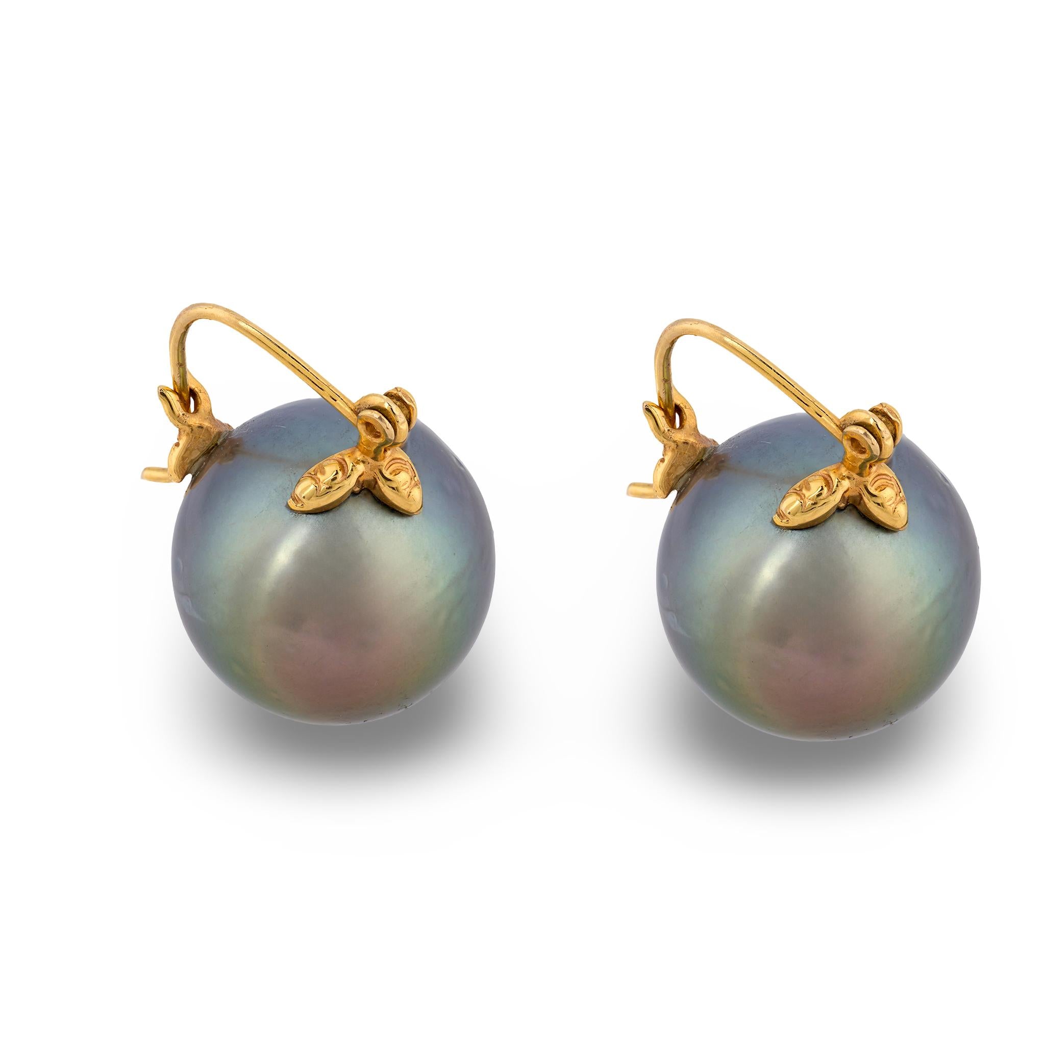 Estate 14k Black Tahitian Pearl Earring 14mm