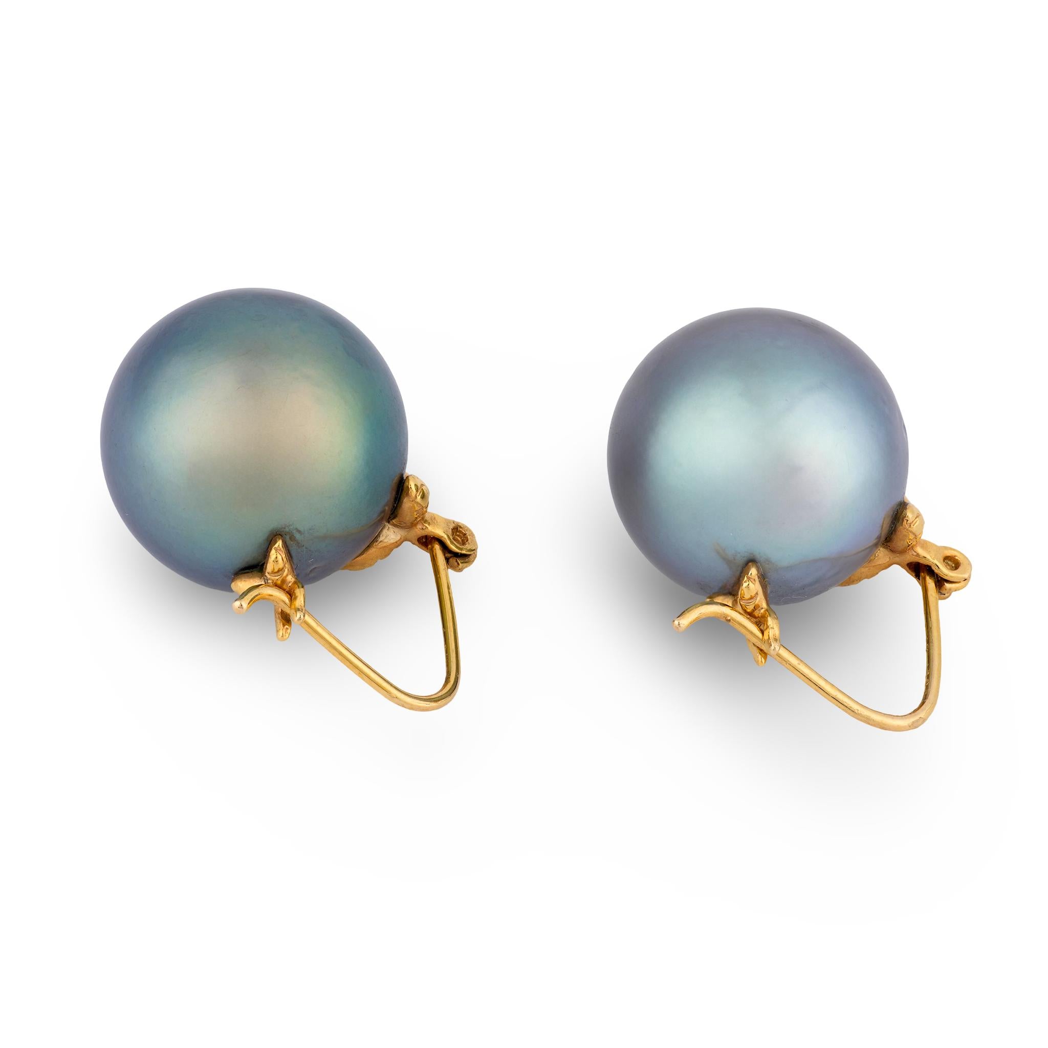 Estate 14k Black Tahitian Pearl Earring 14mm