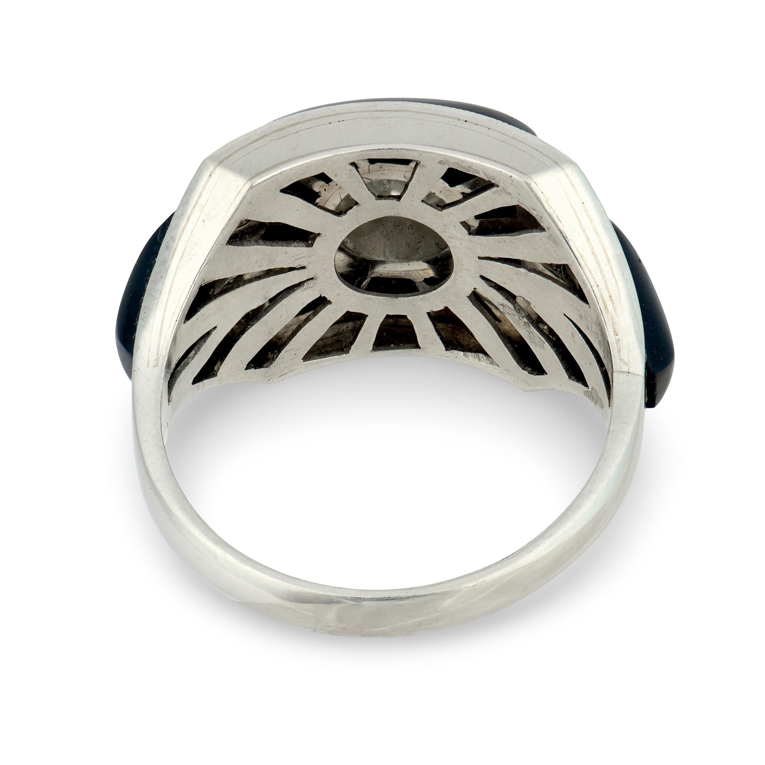 Art Deco Platinum Diamond & Onyx Engagement Ring .85ct