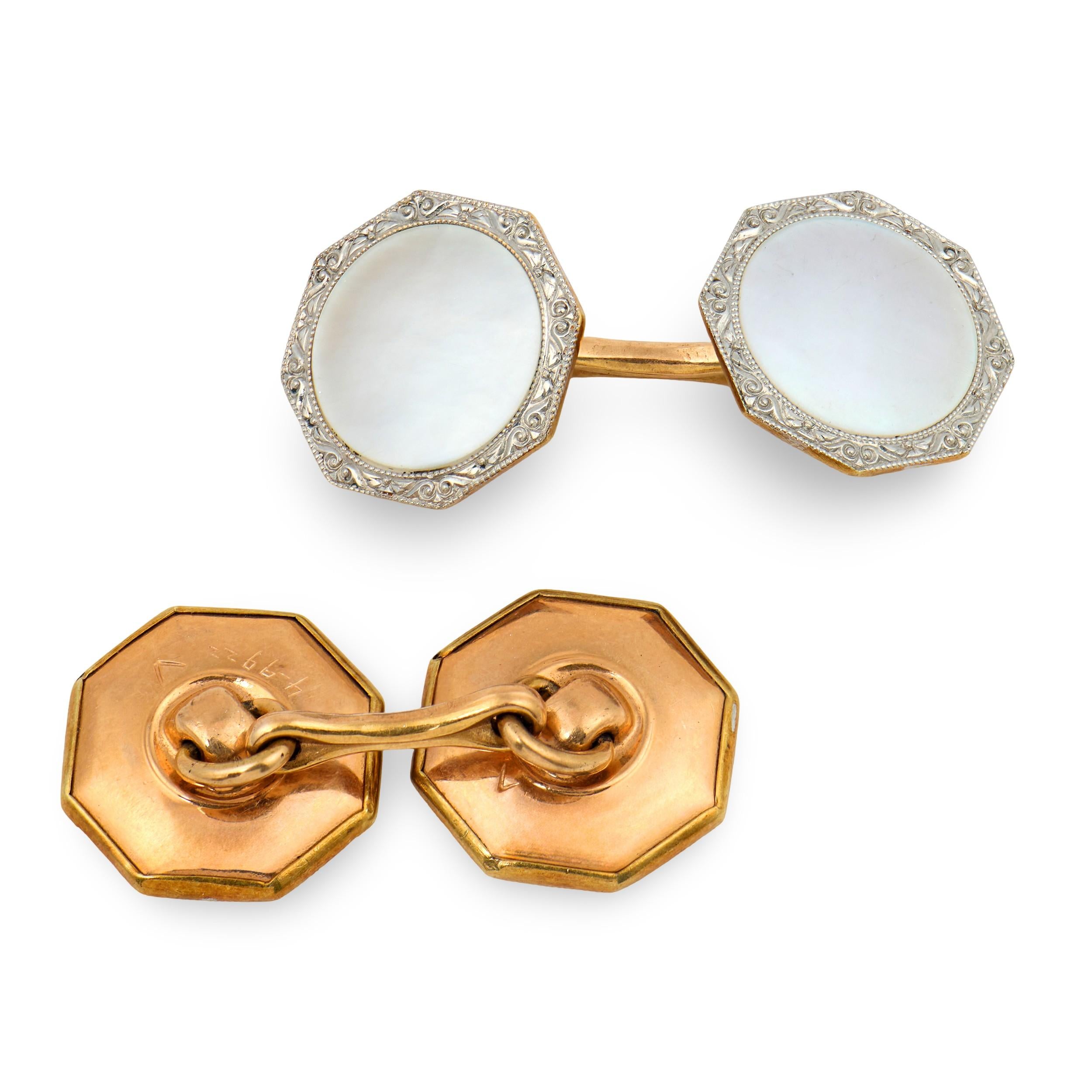 KREMENTZ & CO. Edwardian 14k/Platinum Mother of Pearl Cufflinks