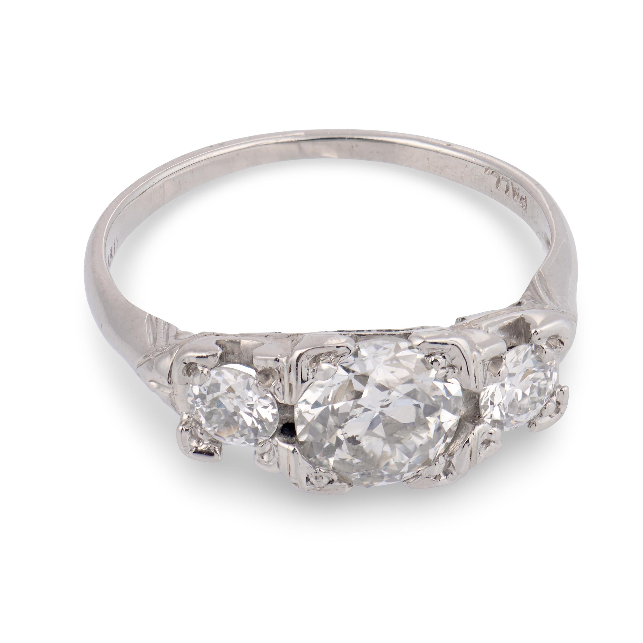 Art Deco Palladium Diamond Three Stone Ring