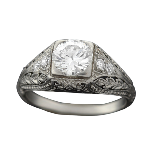 Art Deco Platinum & Diamond Engagement Ring .88ct